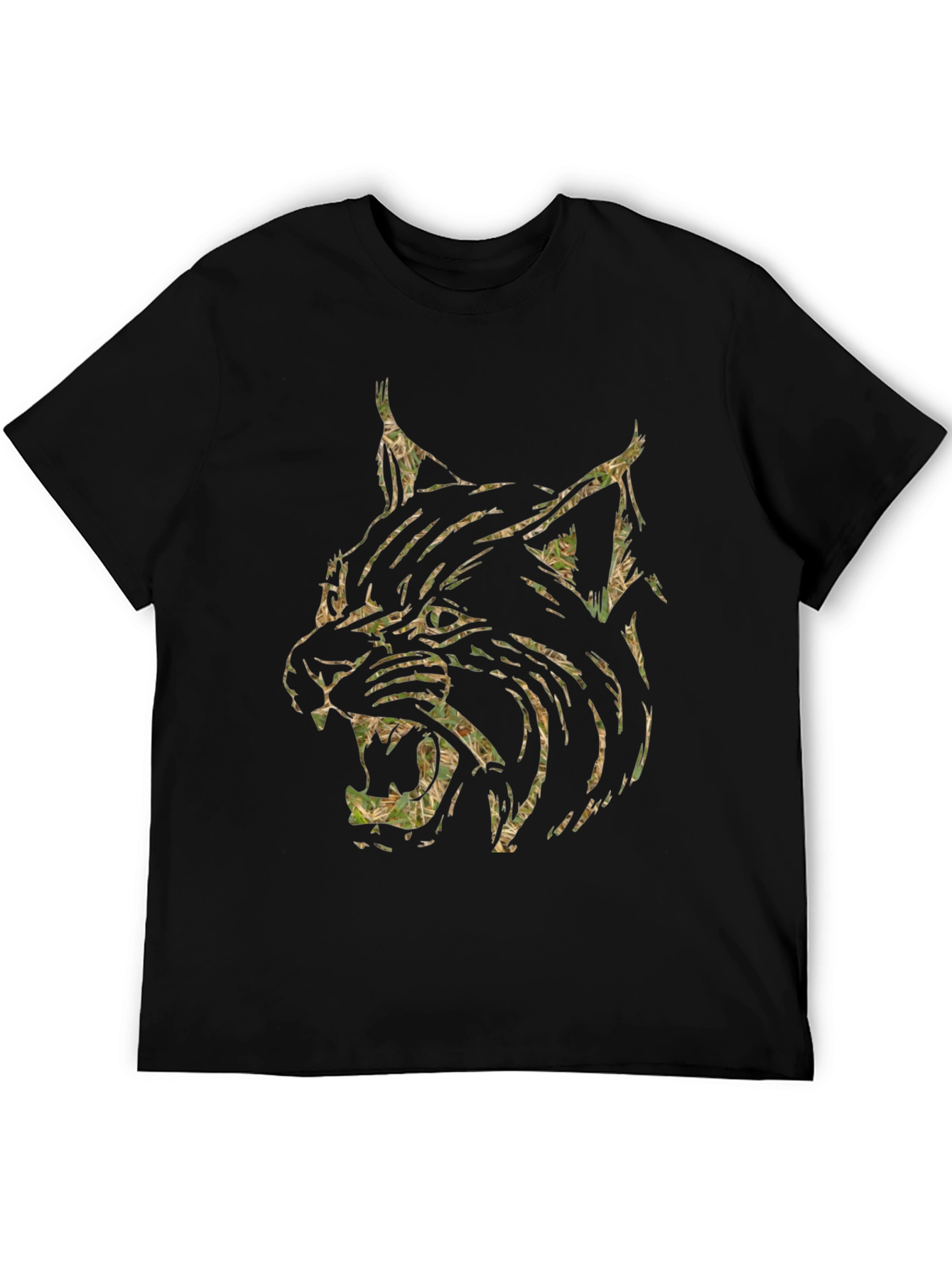 Black Men's Black T-Shirt with Camo Lynx Graphic view 5