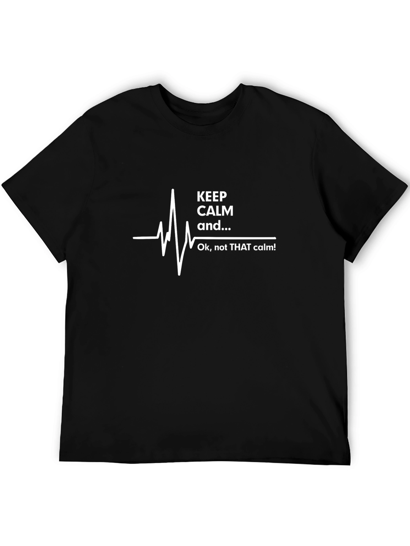 Black Keep Calm T-Shirt - Funny ECG Heartbeat Design view 5