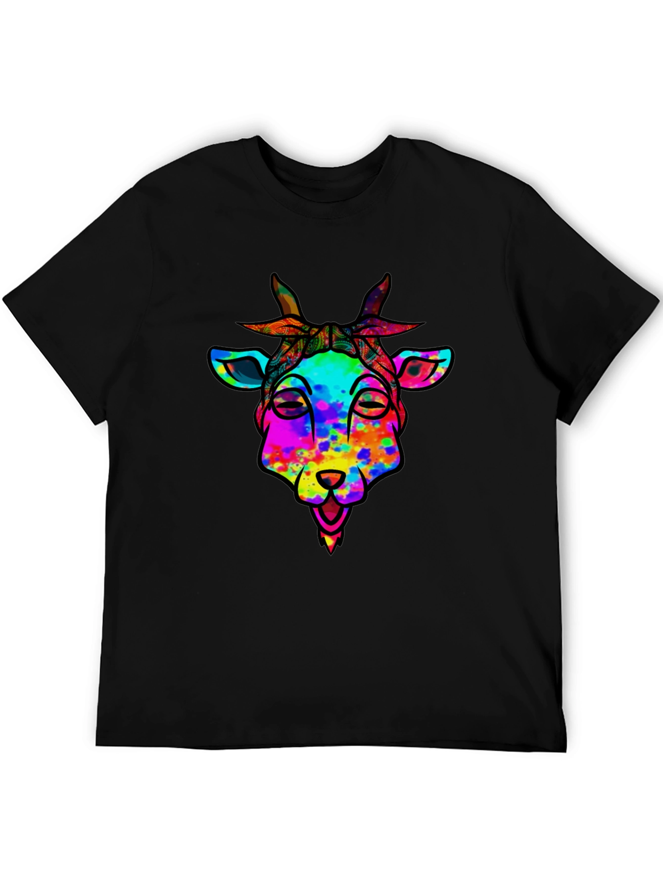 Black Colorful Goat Graphic Tee - Black Cotton Blend view 5