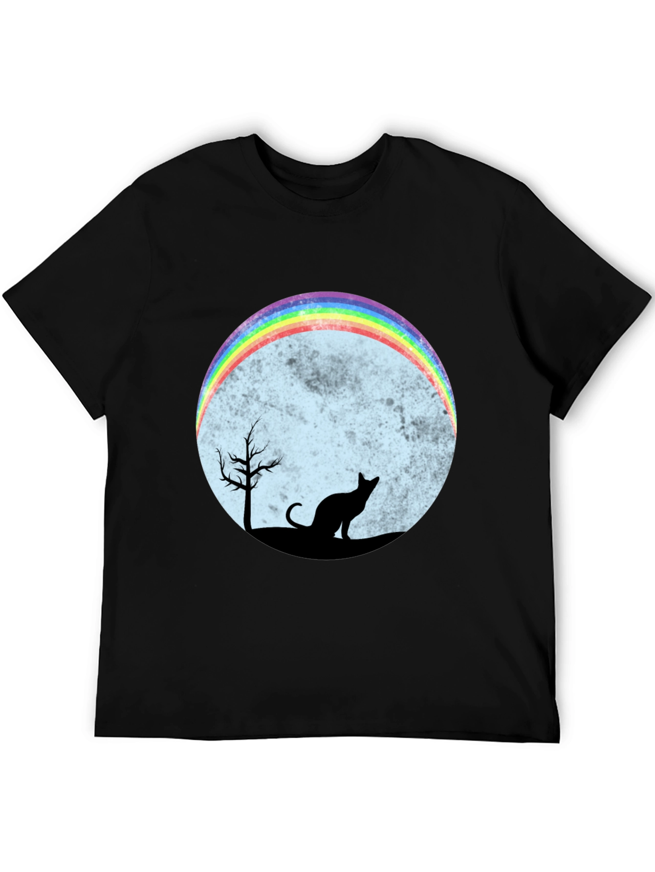 Black Rainbow Cat Silhouette Graphic T-Shirt view 5