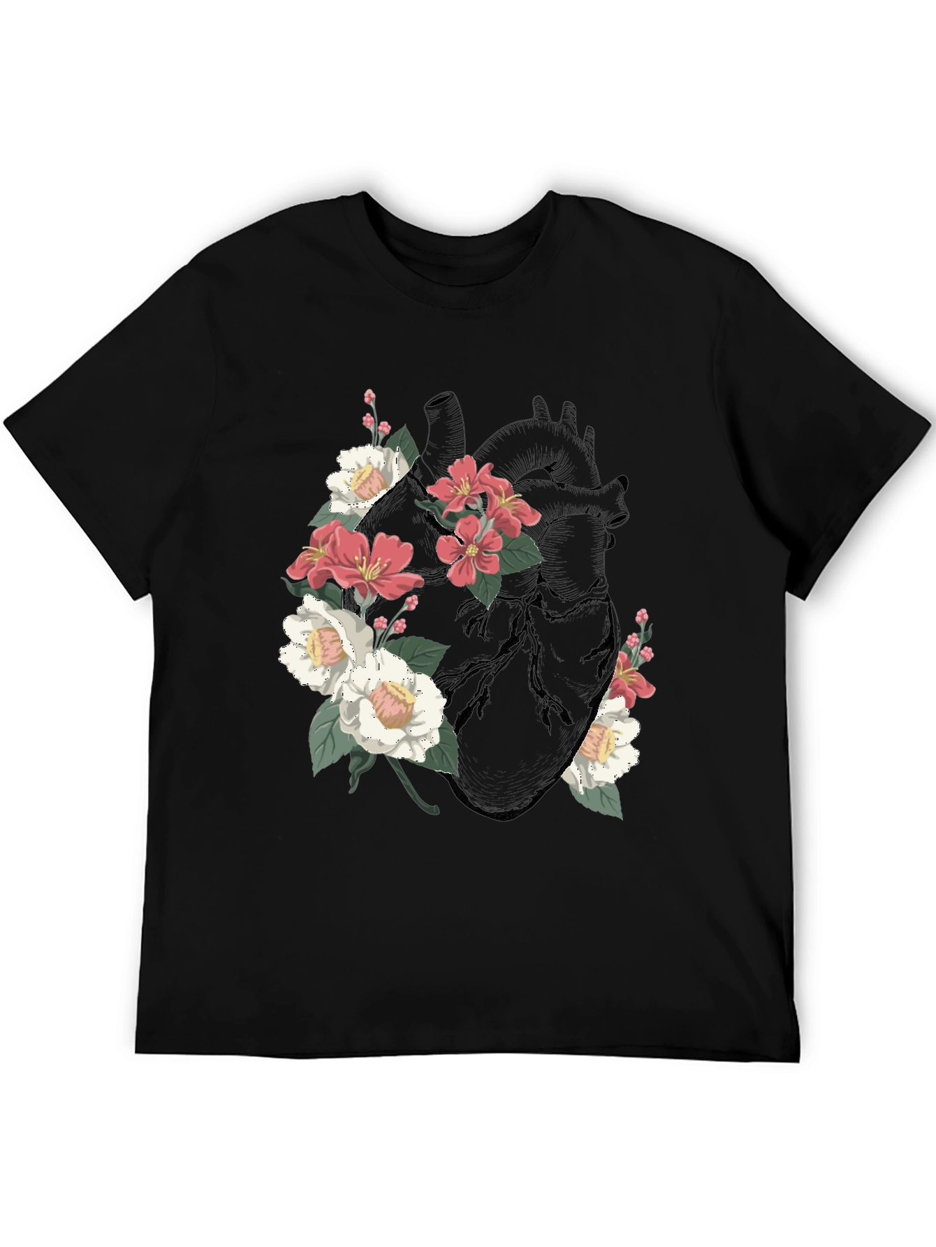 Black Floral Heart Graphic T-Shirt - Black view 5