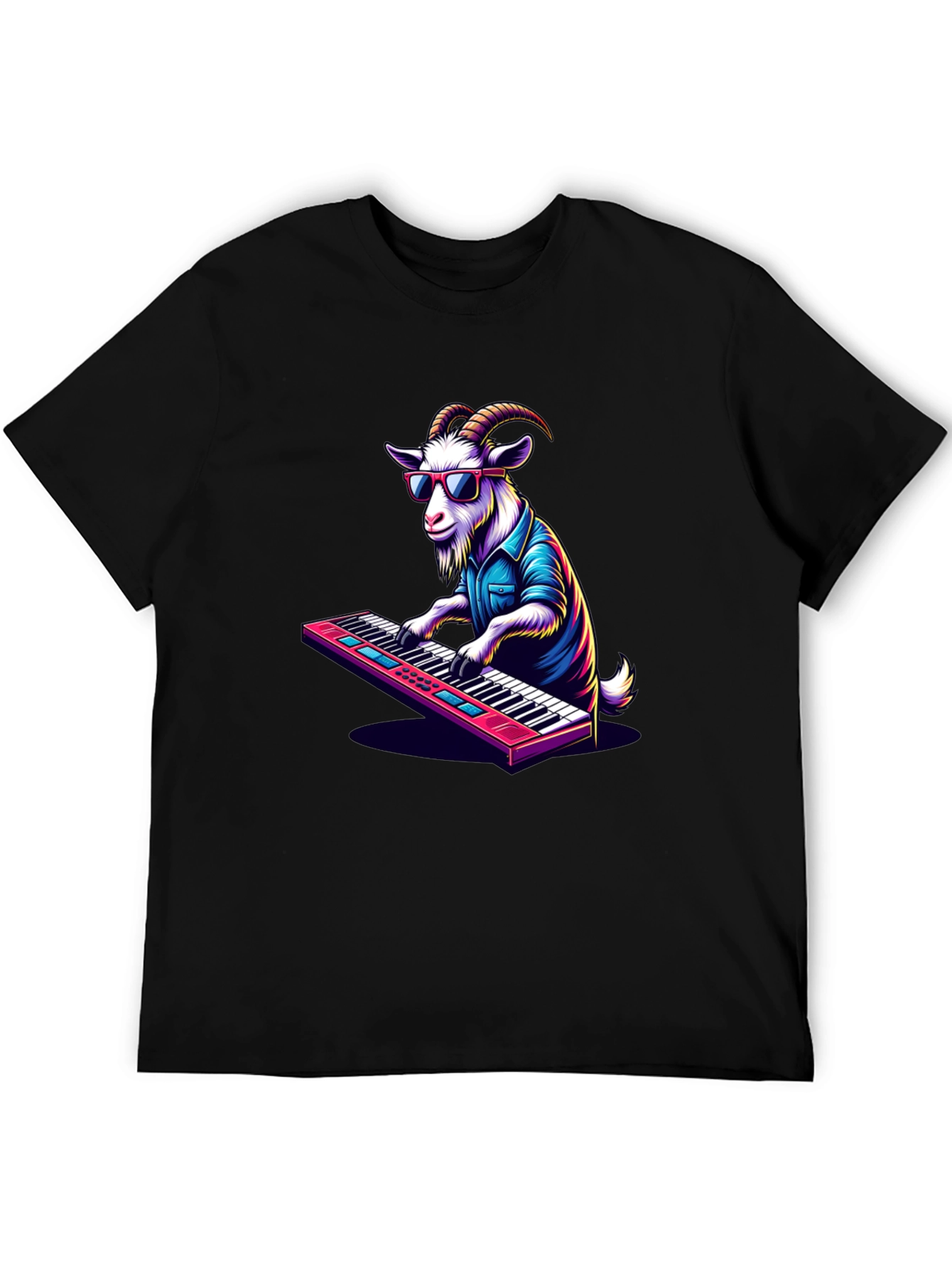 Black Goat Playing Keyboard T-Shirt - Cool Animal Tee view 5