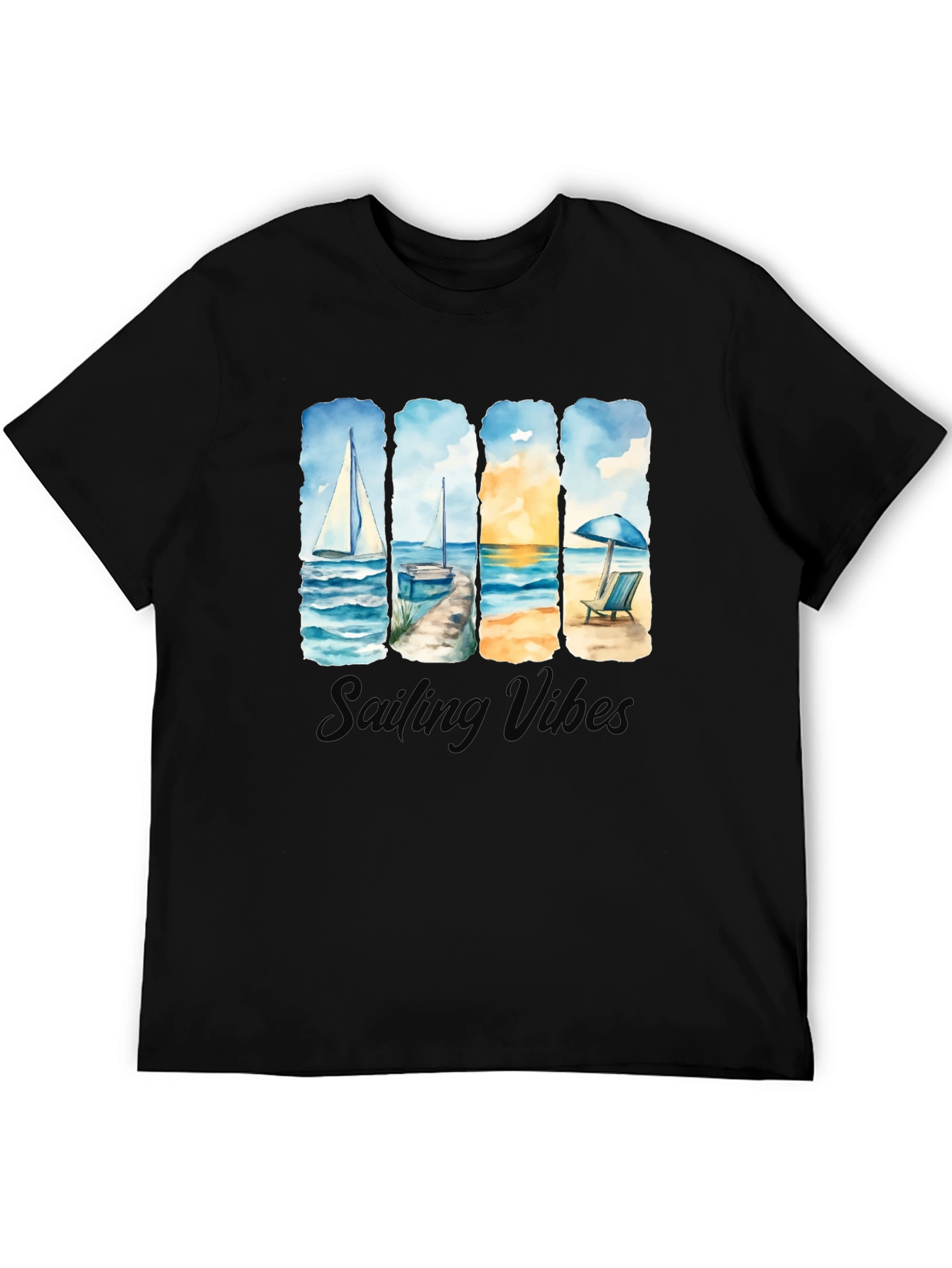 Black Sailing Vibes T-Shirt - Black Cotton Tee view 5