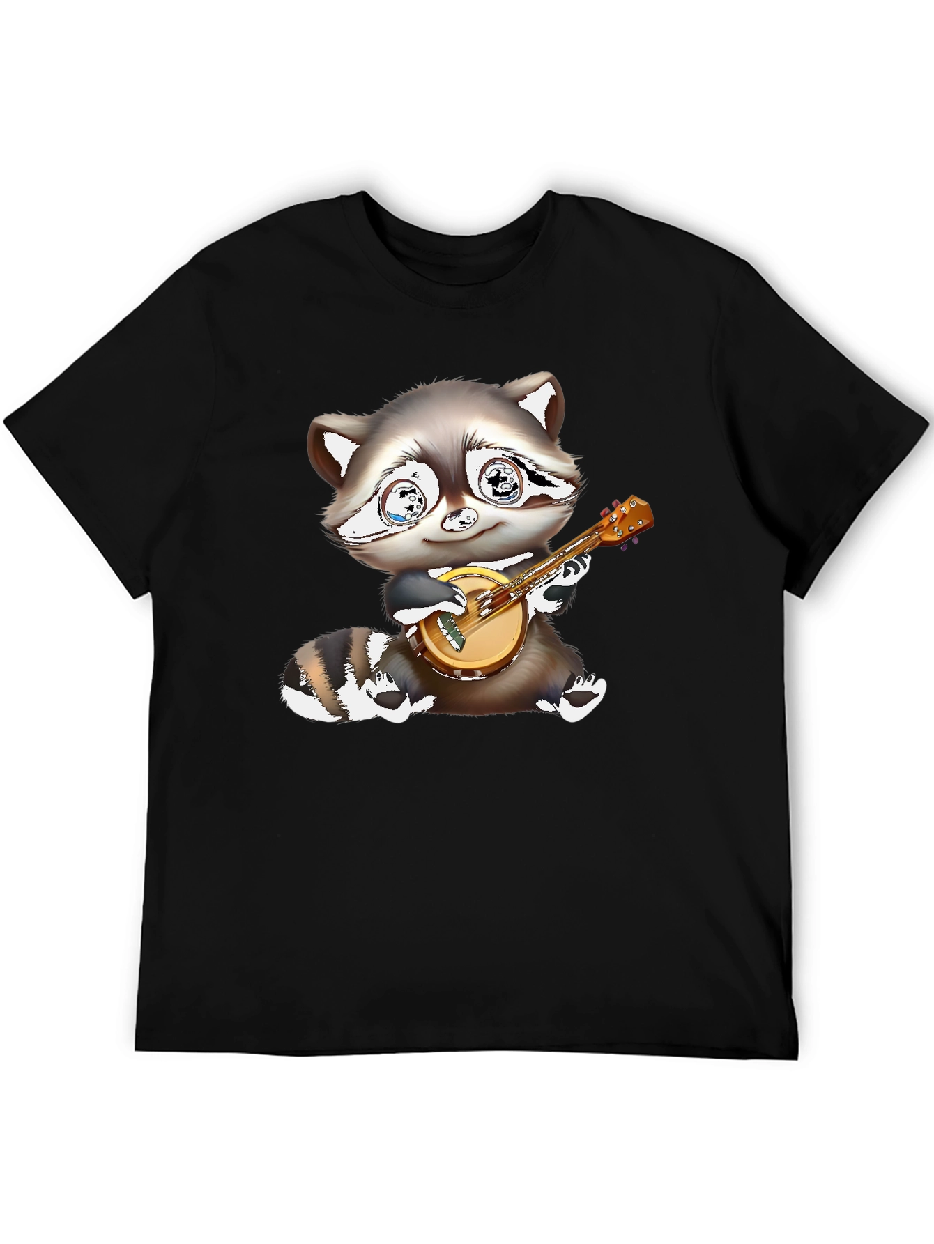 Black Raccoon Banjo Player Graphic Tee - Black Cotton Blend view 5