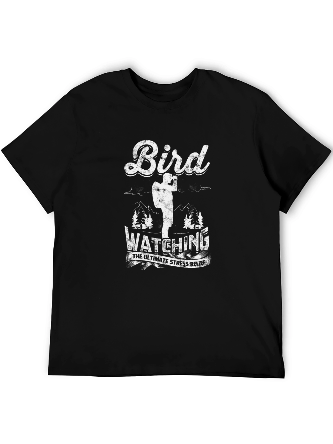 Black Bird Watching Ultimate Stress Relief Black T-Shirt view 5