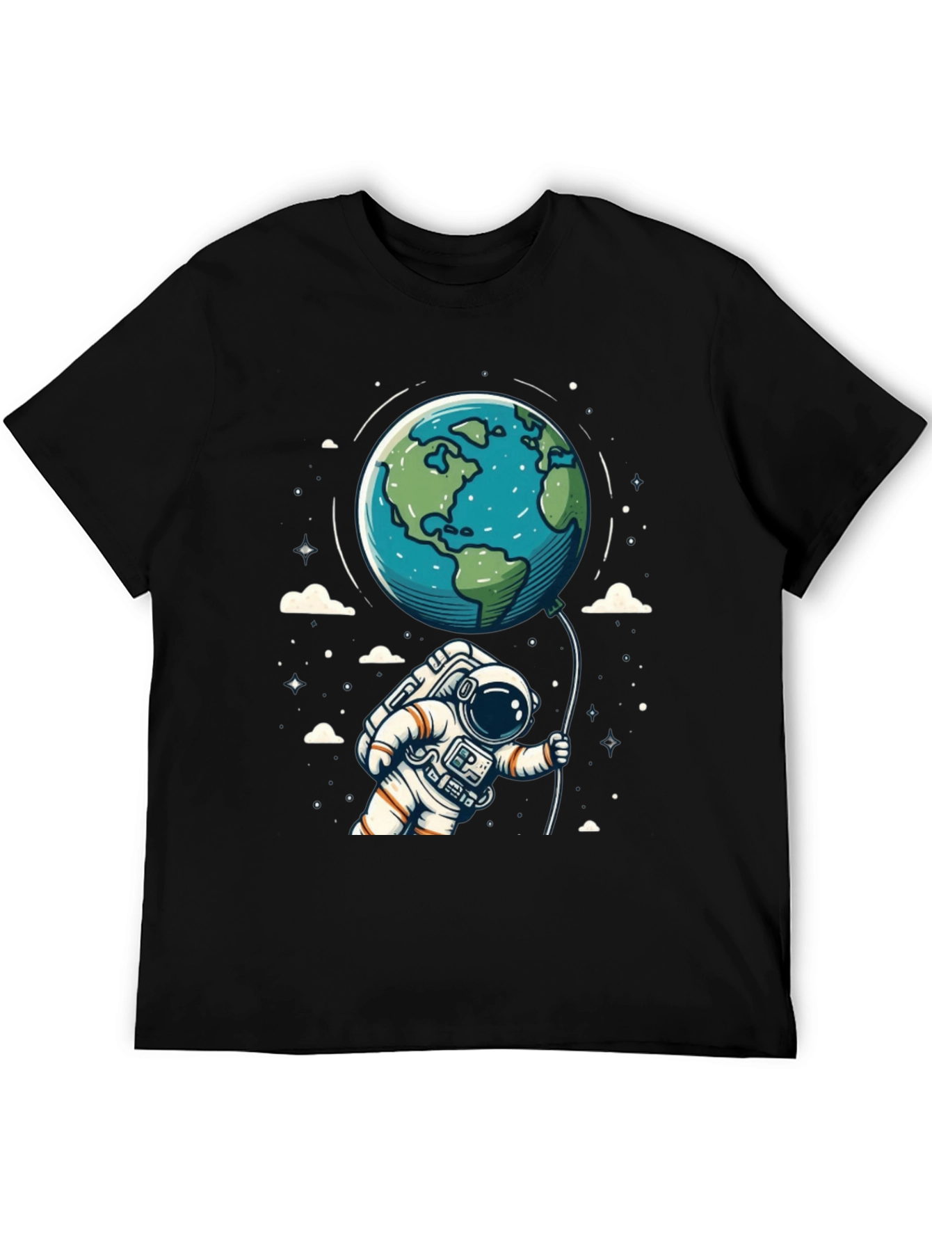 Black Astronaut Earth Balloon Black T-Shirt view 5