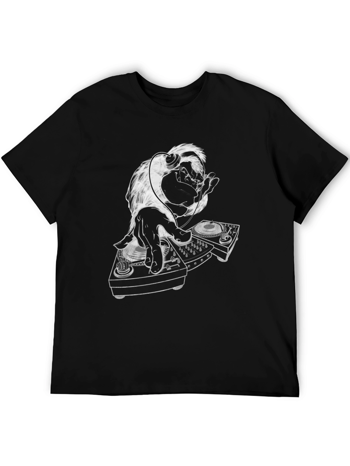 Black DJ Monkey Graphic Tee - Cool Black T-Shirt view 5