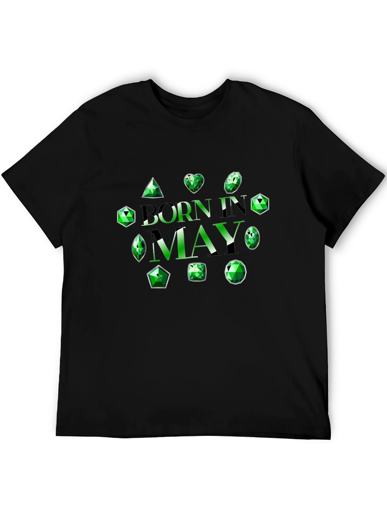Black Born in May Emerald Gemstone T-Shirt view 5
