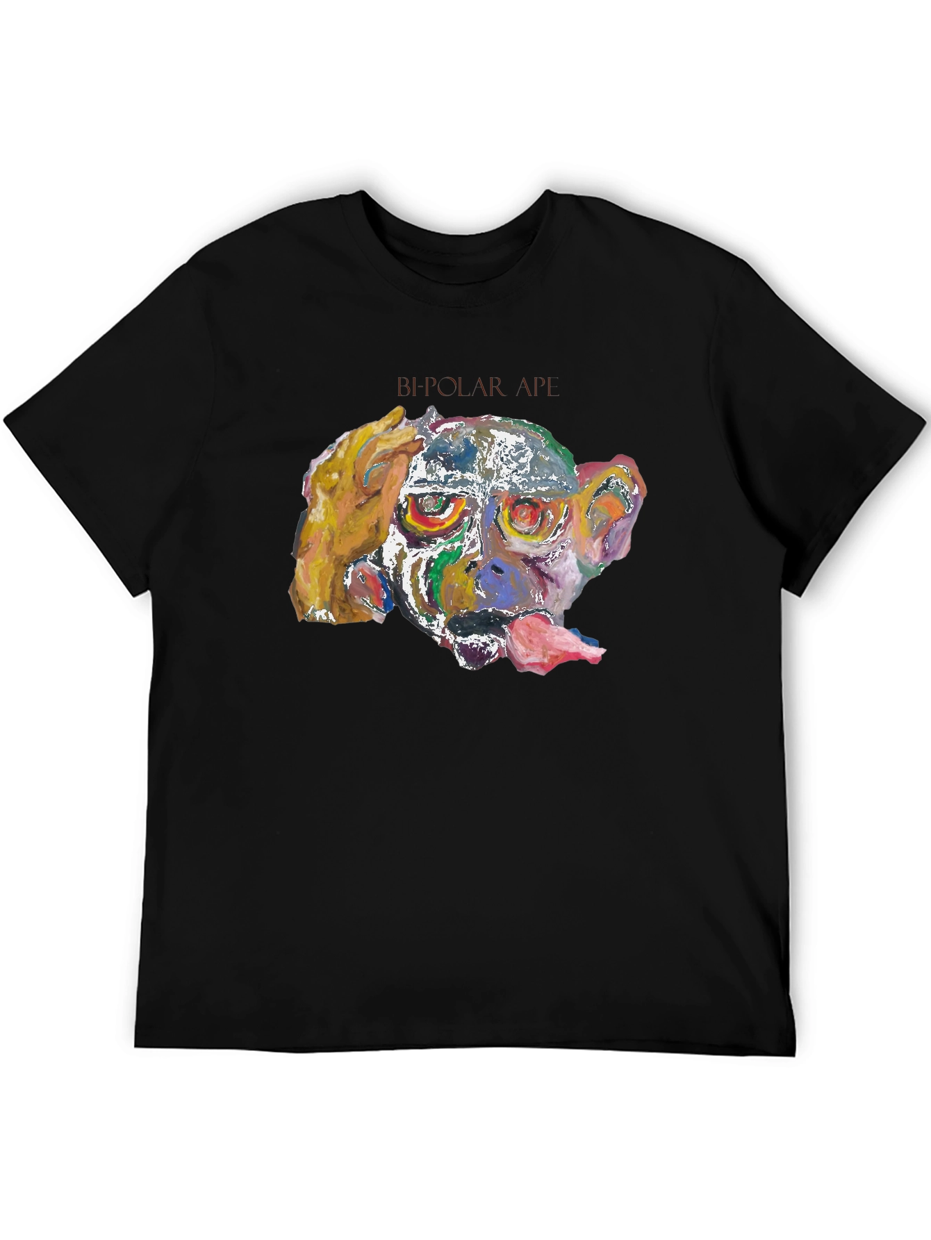 Black Abstract Monkey Graphic Tee - Black Cotton Blend view 5