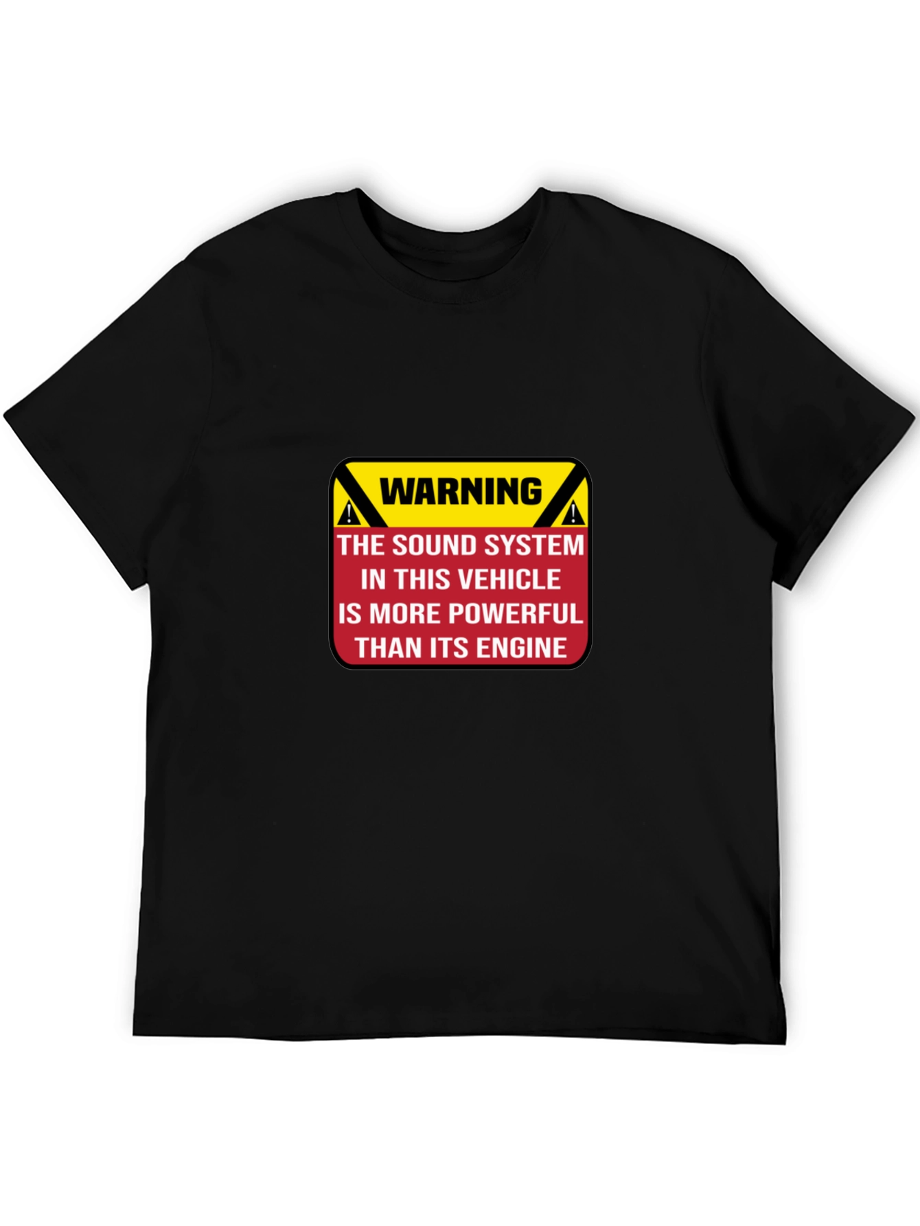 Black Warning Powerful Sound System T-Shirt view 5