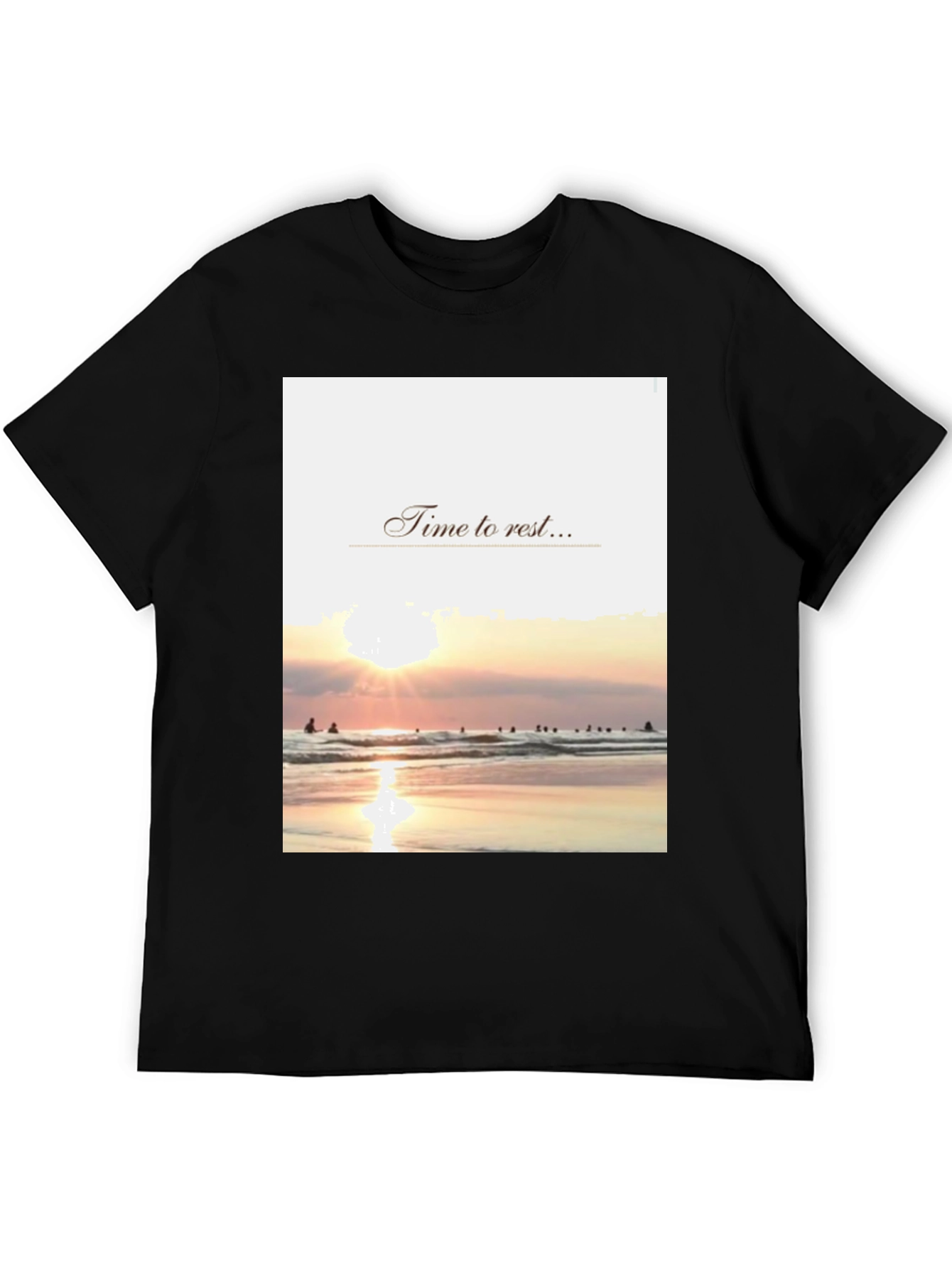 Black Time to Rest Graphic Tee - Beach Sunset Design view 5