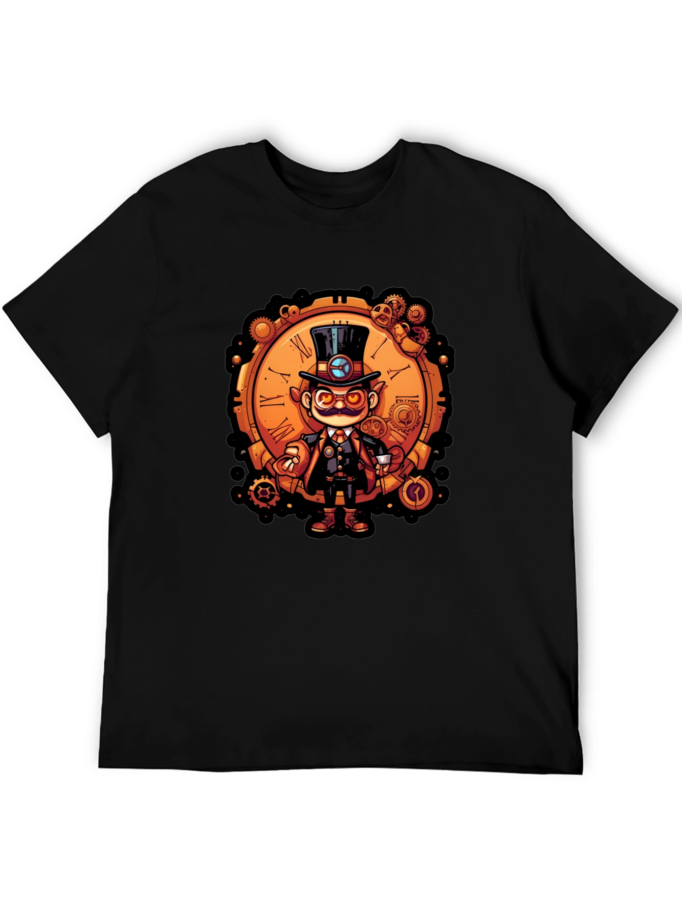 Black Steampunk Character Tee - Clockwork Gent T-Shirt view 5
