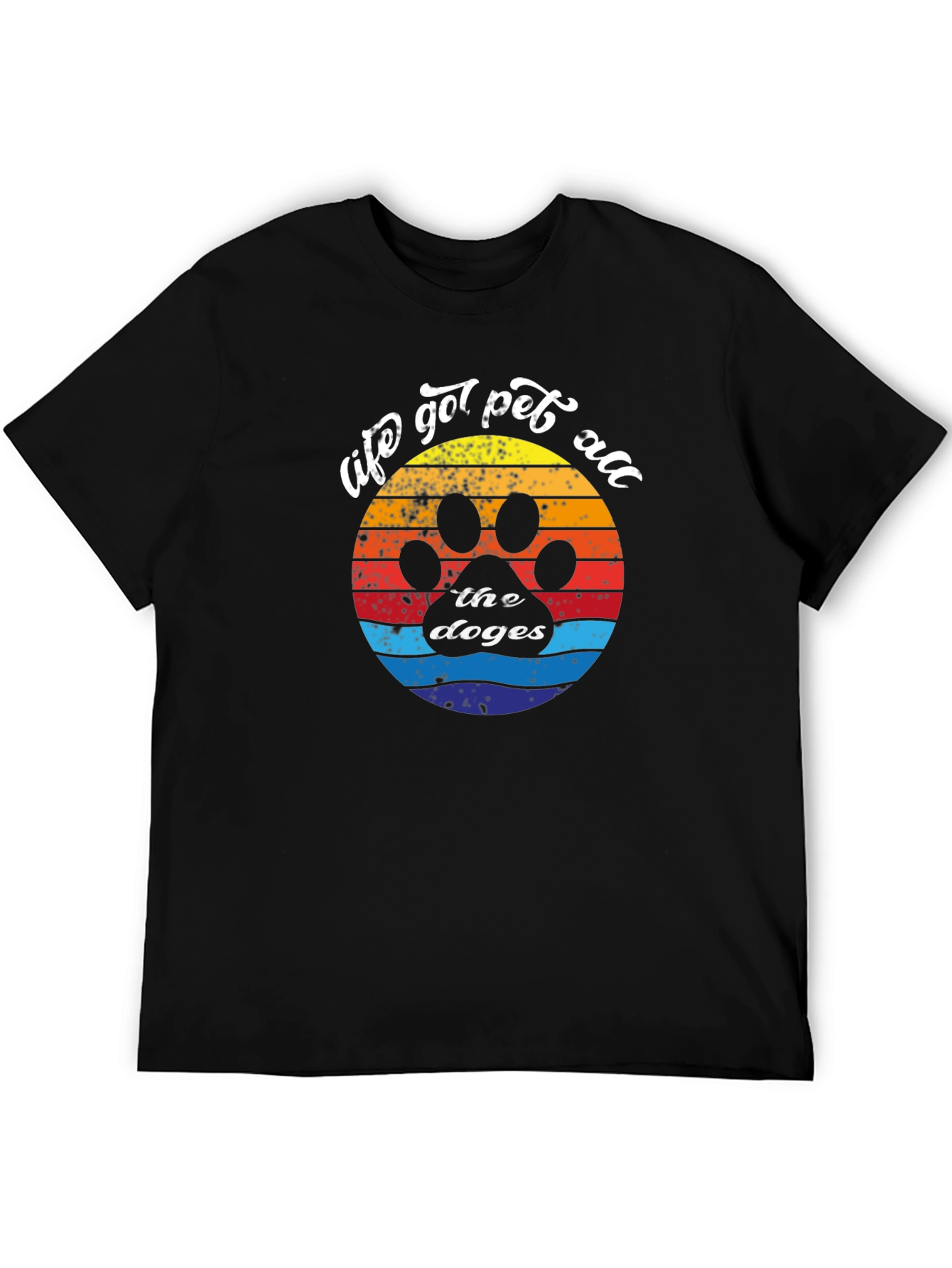 Black Retro Dog Paw T-Shirt - "life got pet all the doges" view 5