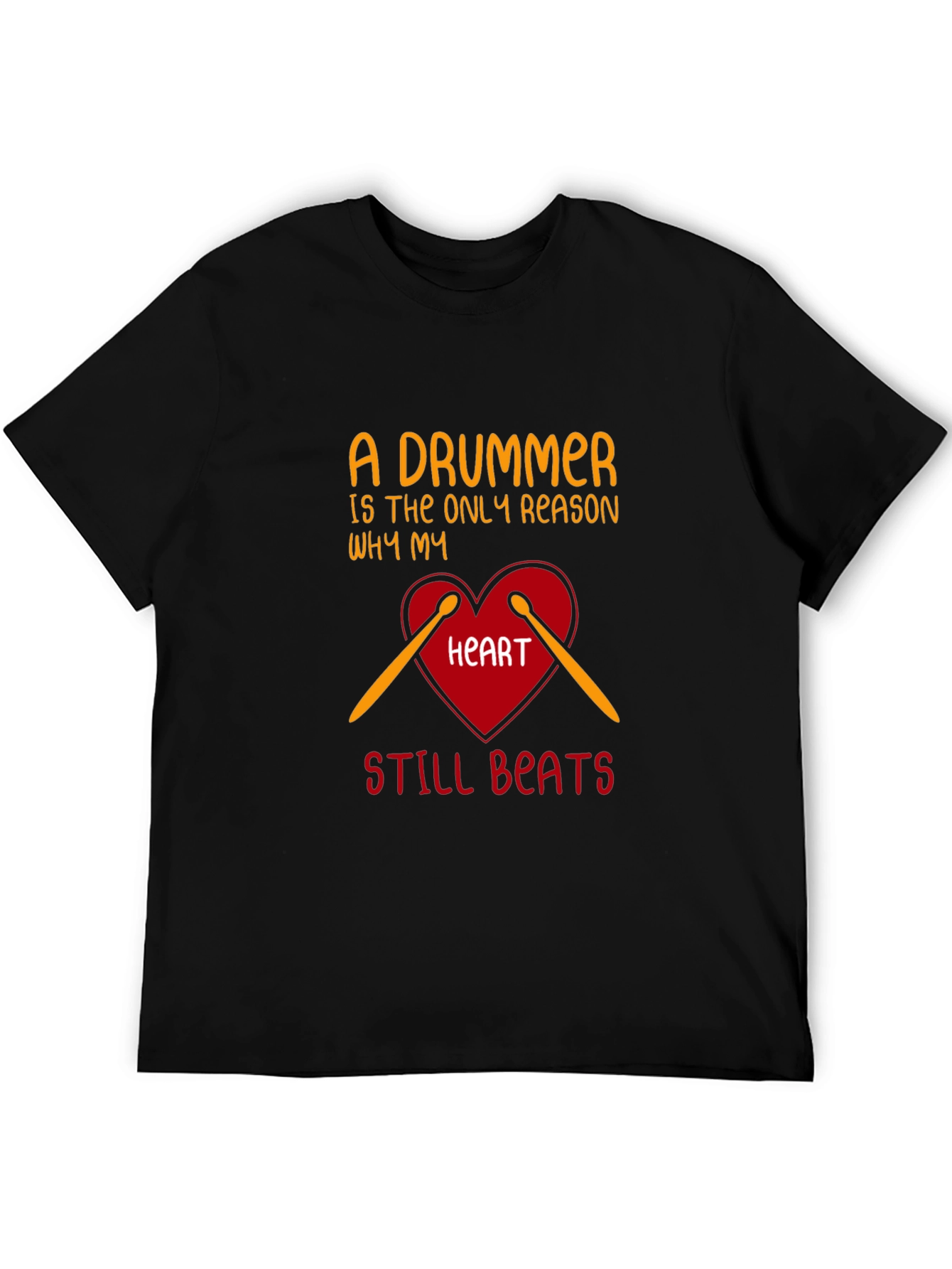 Black Drummer Heartbeat Tee - Music Lover T-Shirt view 5