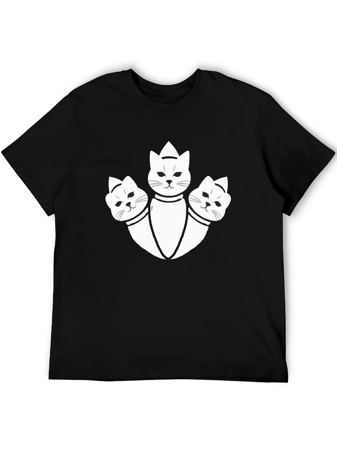 Black Three-Headed Cat Graphic Tee - Unique Design view 5