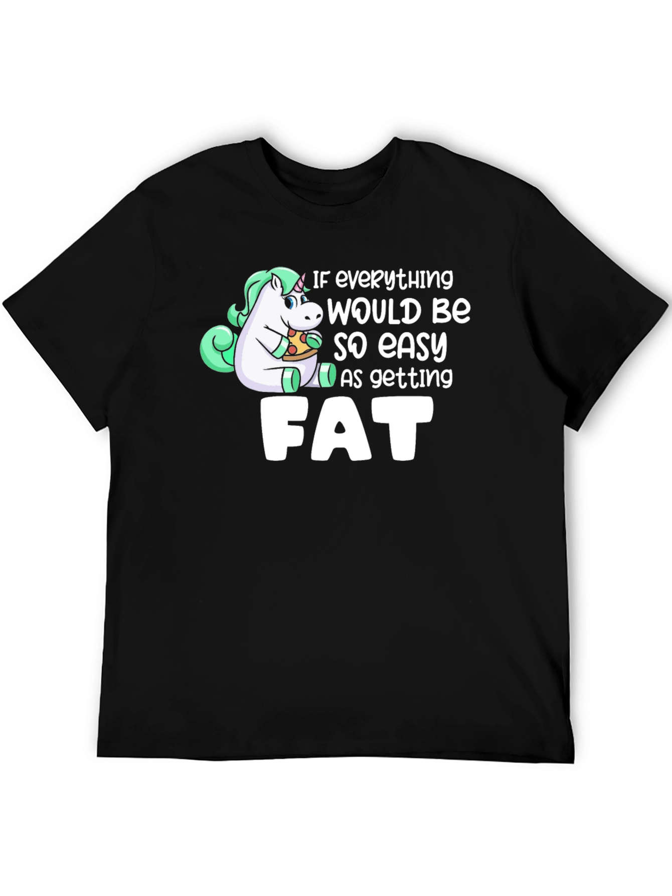 Black Unicorn Pizza Fat Funny T-Shirt view 5