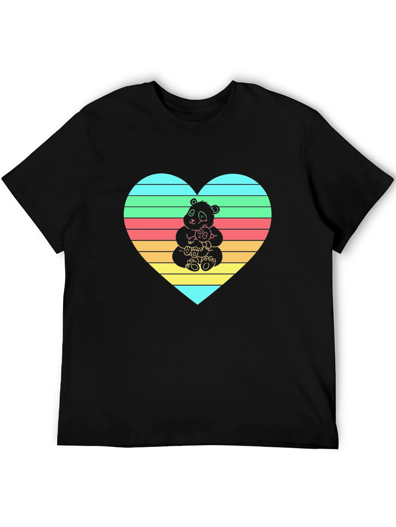 Black Panda Hug Heart Graphic Tee - Black Crew Neck view 5