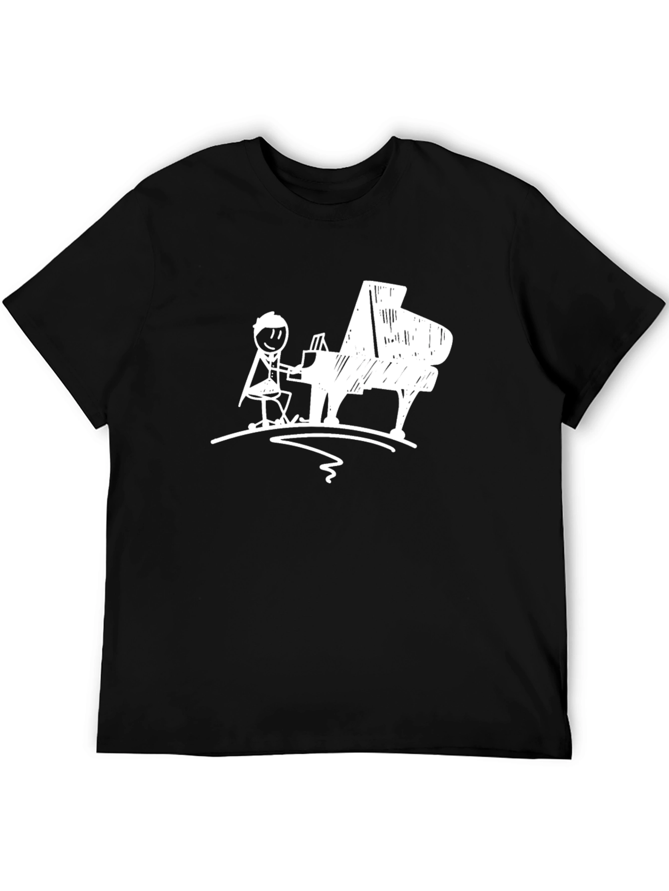 Black Piano Player Graphic T-Shirt - Black Cotton Tee view 5