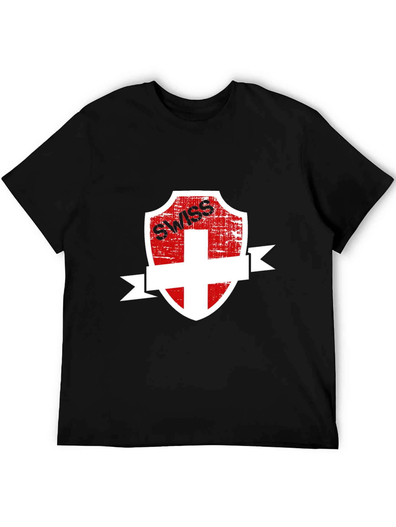 Black Swiss Shield Graphic Tee - Black Cotton T-Shirt view 5