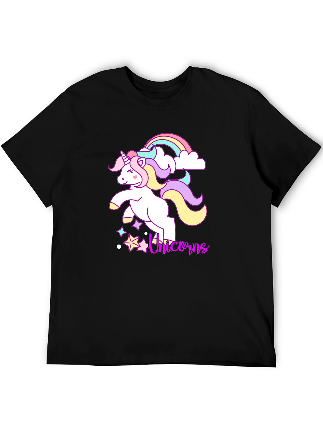 Black Unicorn Rainbow Graphic Tee - Black Cotton Casual Shirt view 5