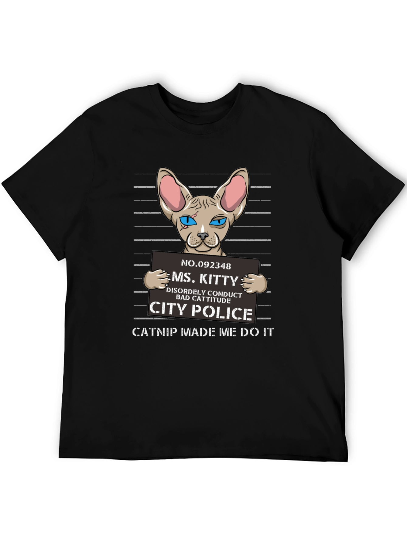 Black Cat Mugshot T-Shirt - Funny Catnip Tee view 5