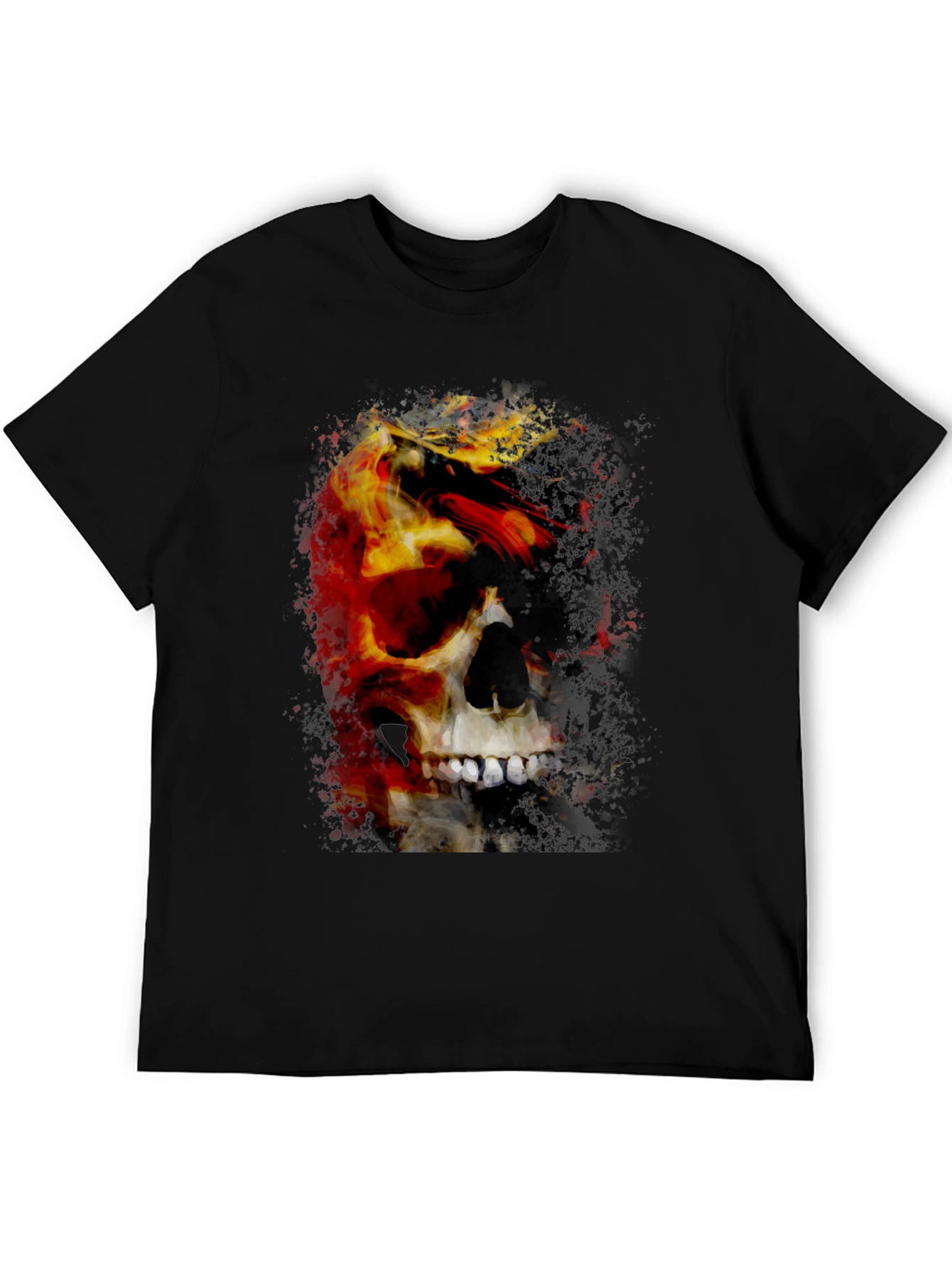Black Skull & Fire Graphic T-Shirt - Men's Black Tee view 5