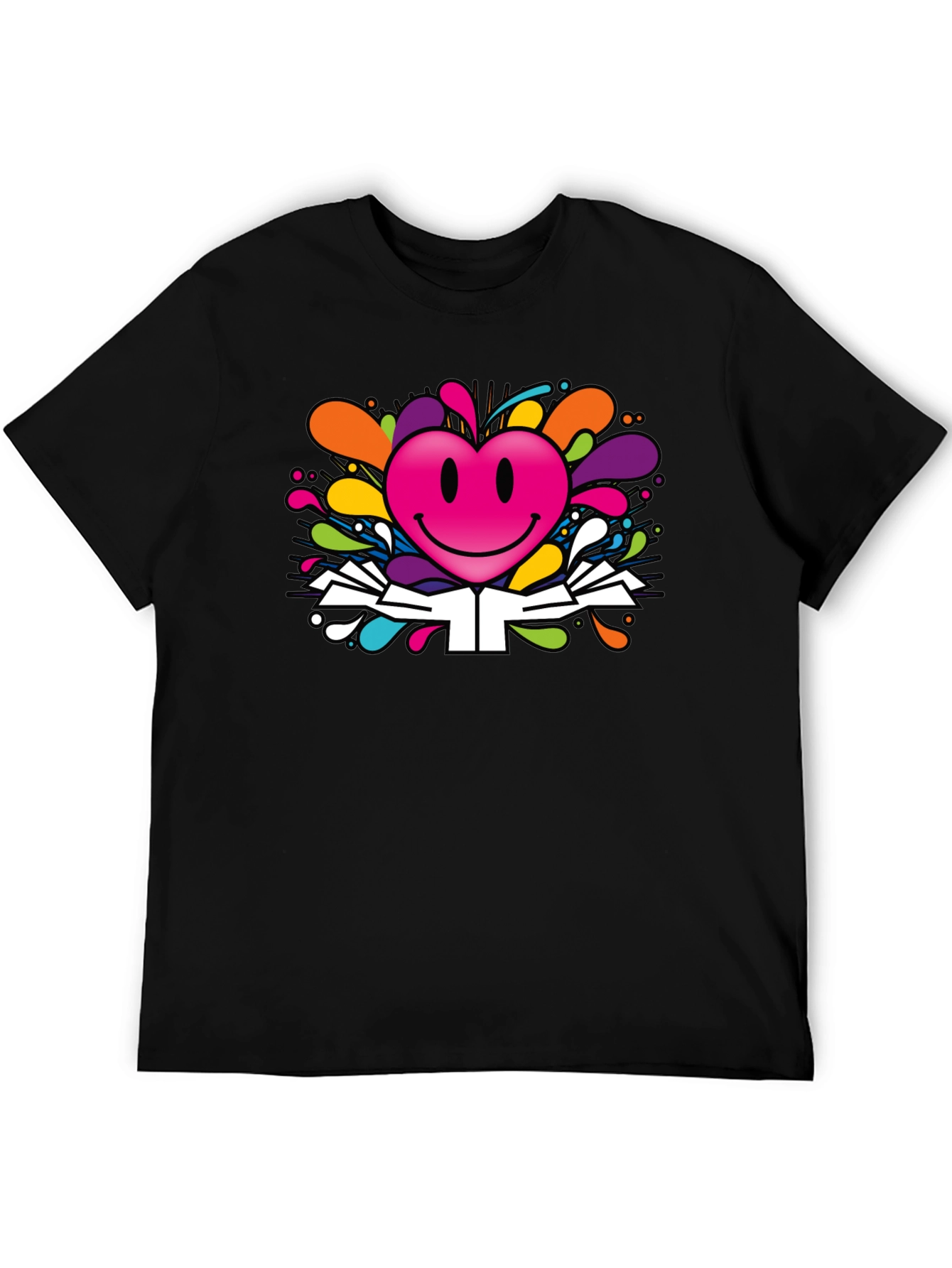 Black Smiley Heart Graphic Tee - Colorful Fun Design view 5