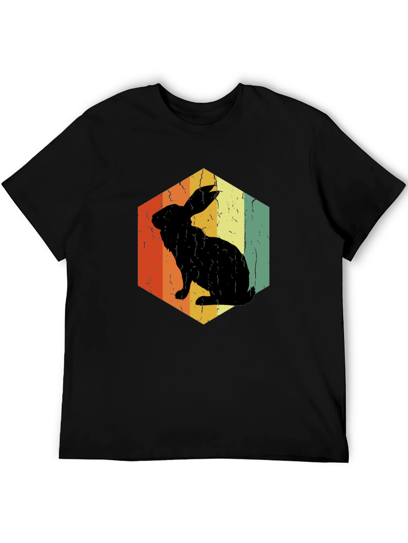 Black Retro Rabbit Hexagon Graphic T-Shirt view 5