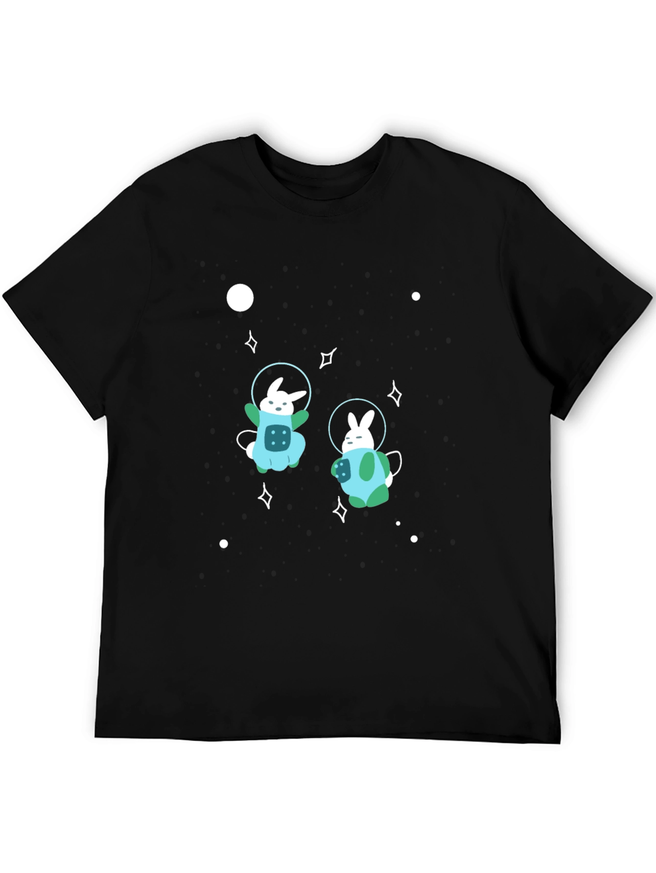 Black Space Bunny Graphic T-Shirt - Black Cotton Blend view 5