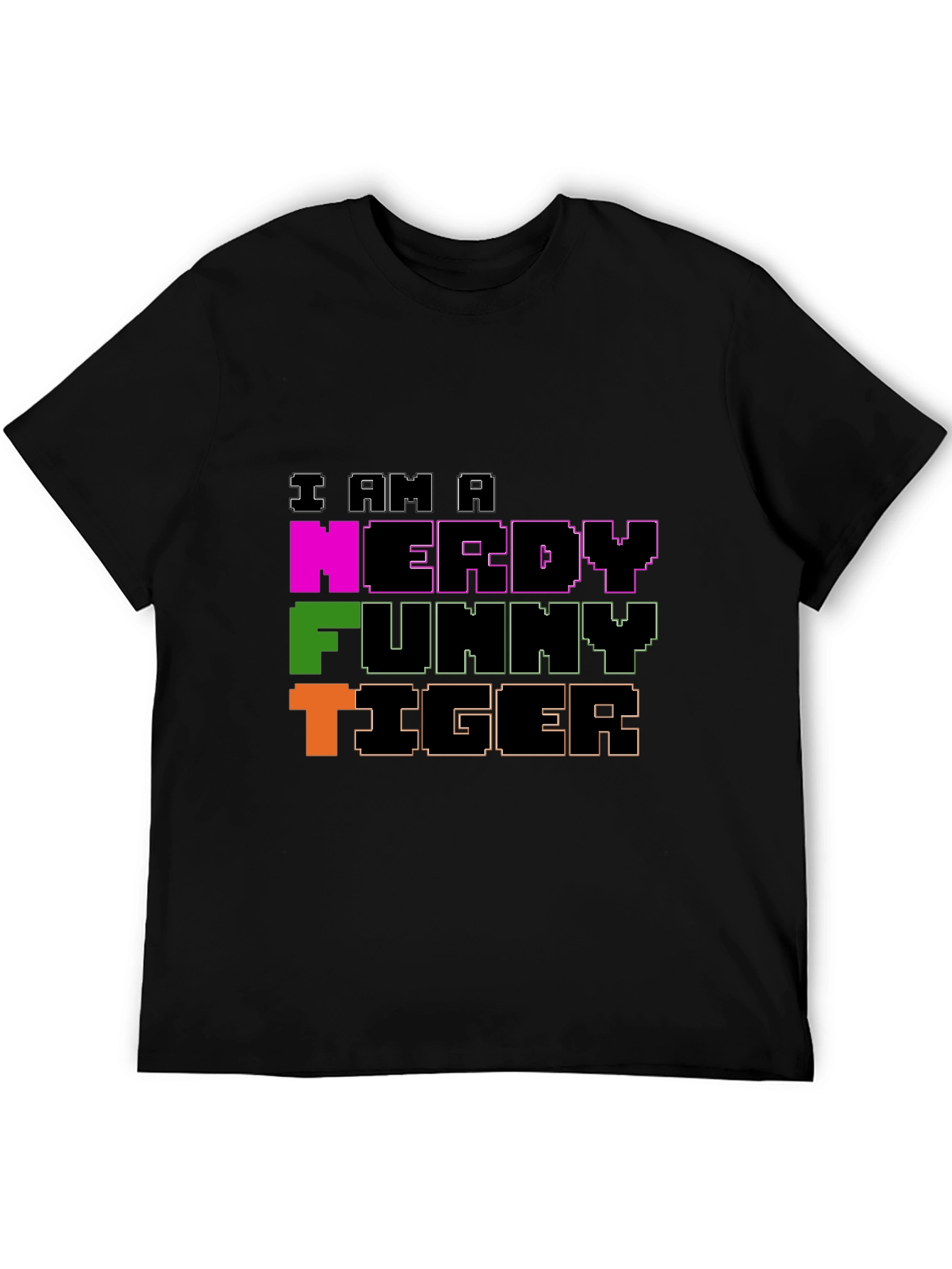 Black Nerdy Funny Tiger Graphic Tee - Black Crew Neck view 5