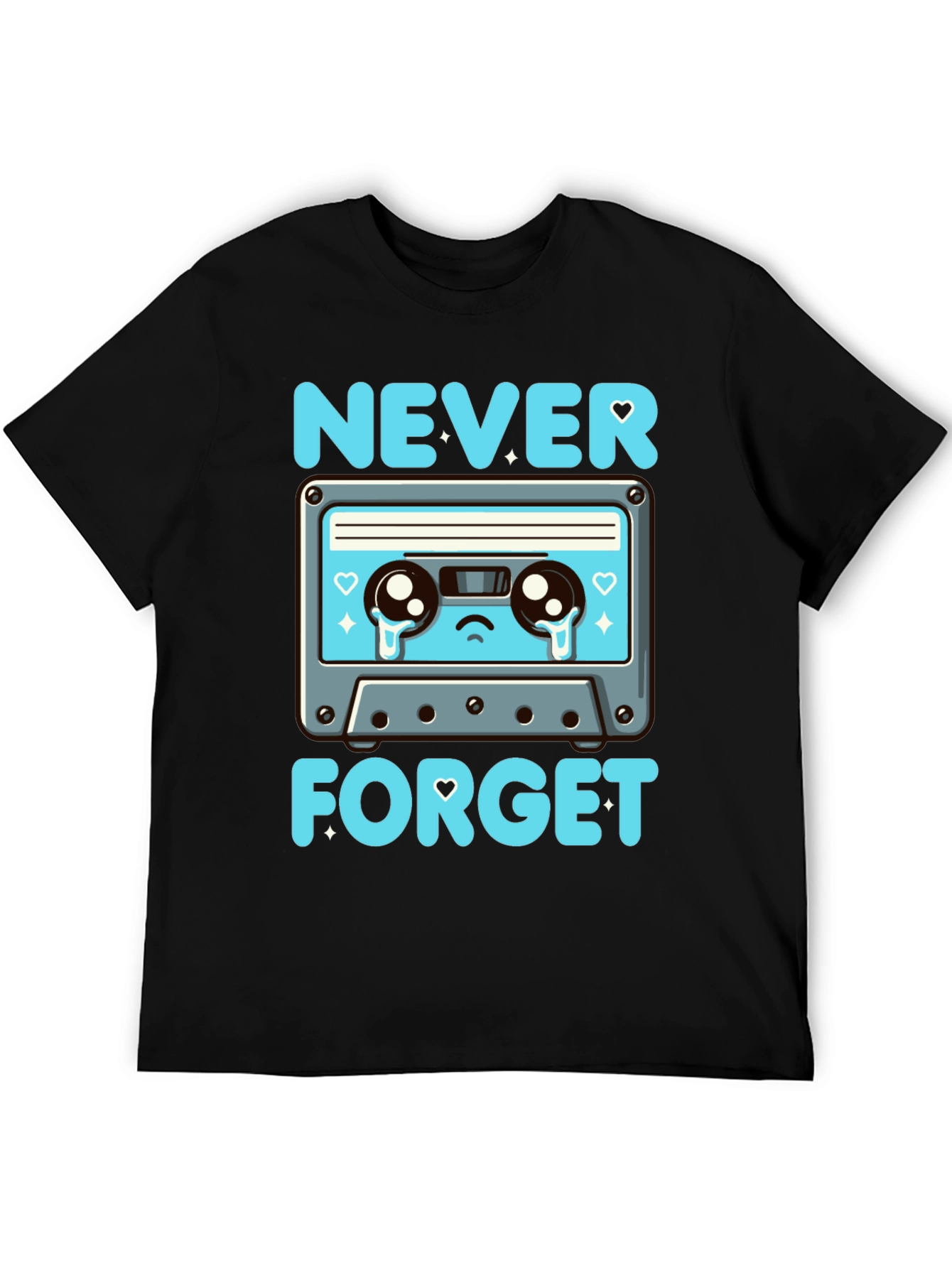 Black Retro Cassette Tape Never Forget T-Shirt view 5