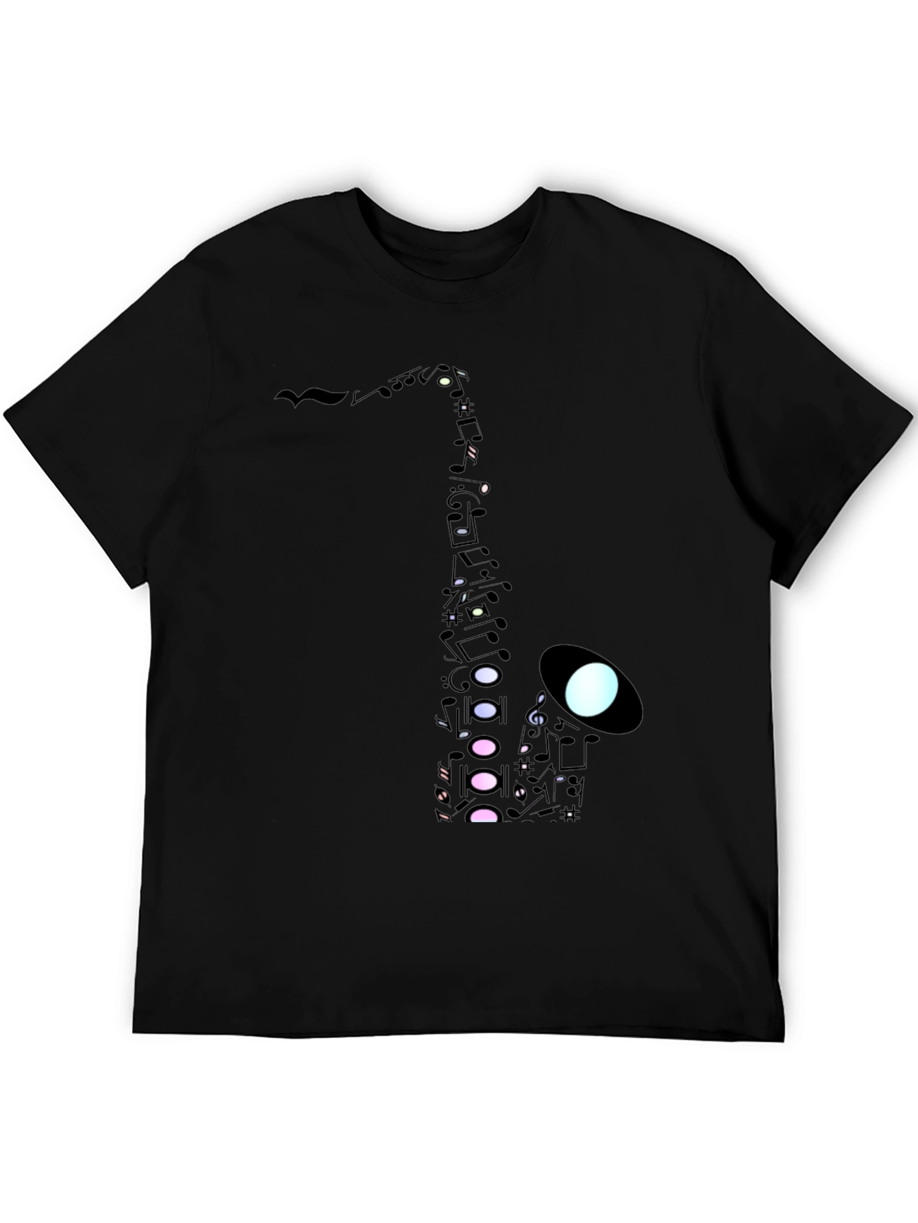 Black Saxophone Music Note Graphic Tee - Black Cotton Casual view 5
