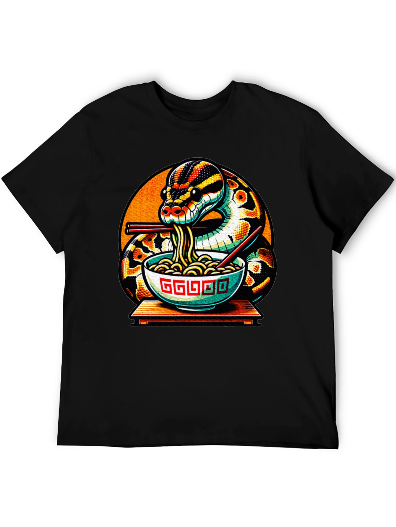 Black Snake Eating Ramen Noodles Graphic T-Shirt view 5