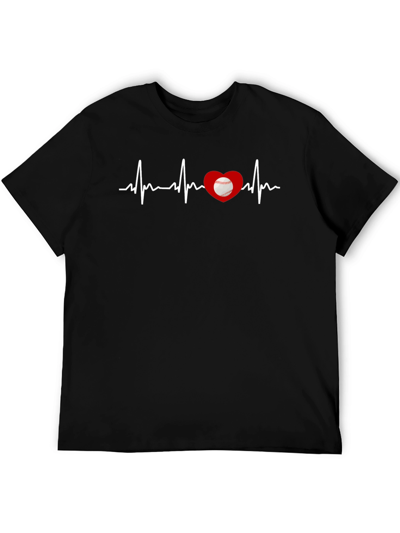 Black Baseball Heartbeat T-Shirt view 5