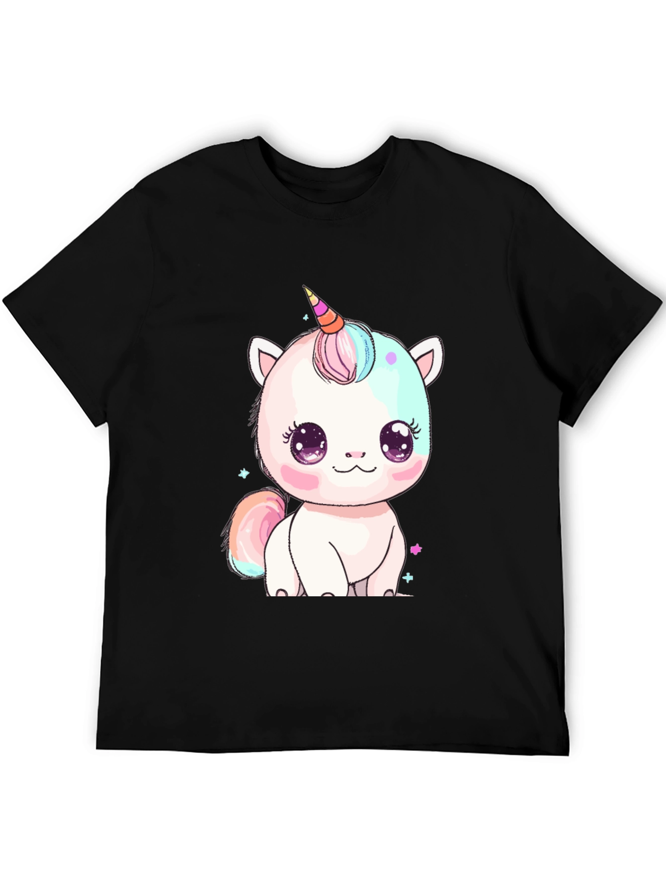 Black Cute Kawaii Unicorn Graphic Tee - Black view 5