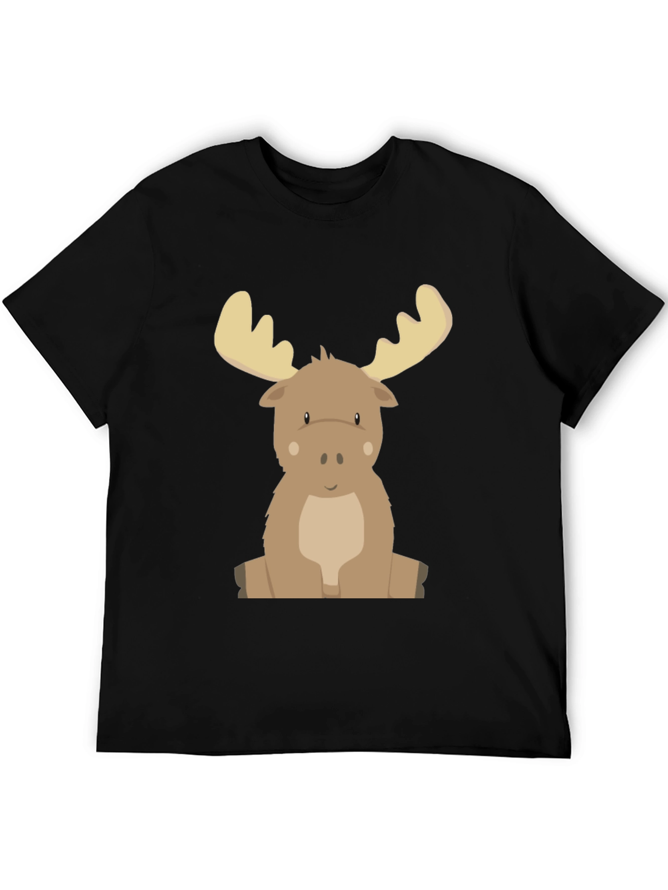 Black Cute Cartoon Moose Graphic Tee - Black view 5