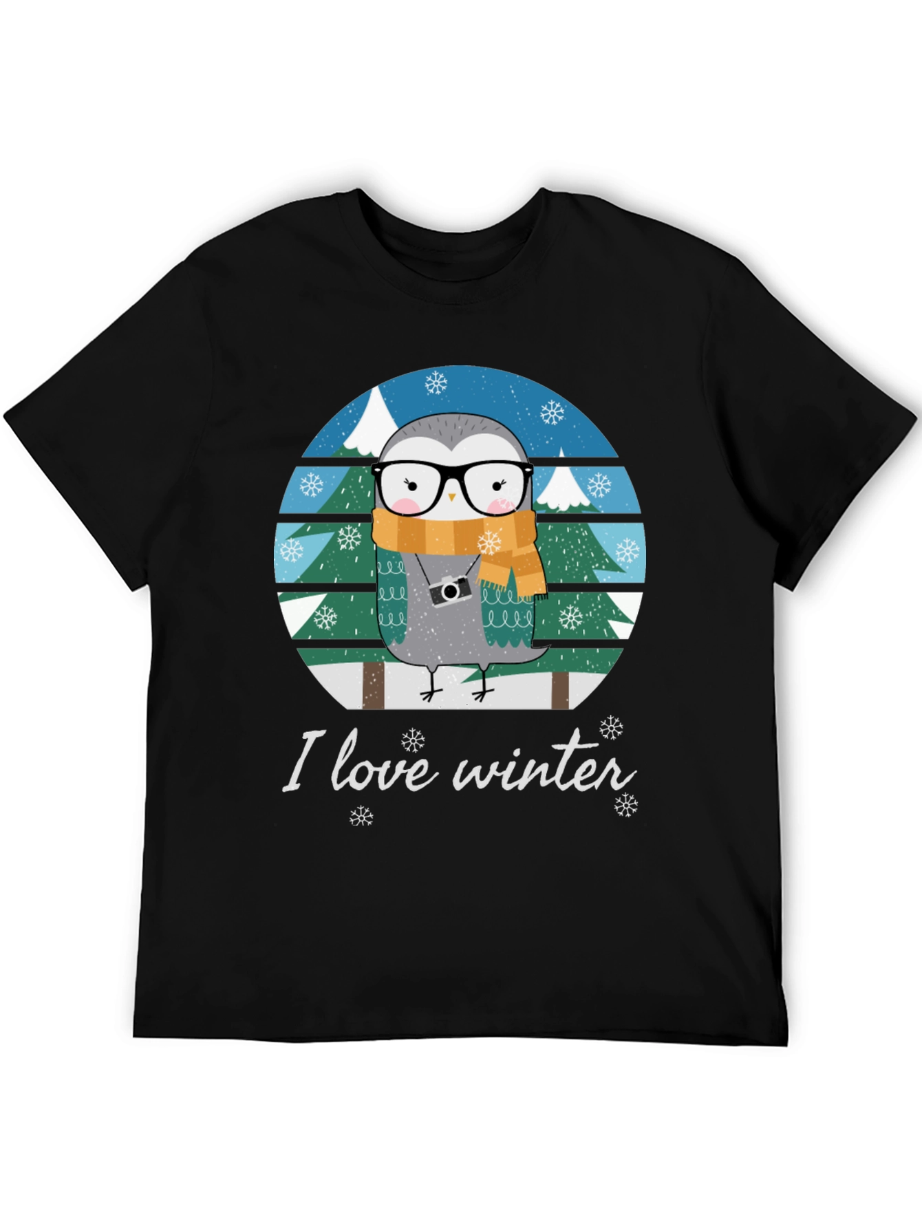 Black I Love Winter Owl T-Shirt view 5