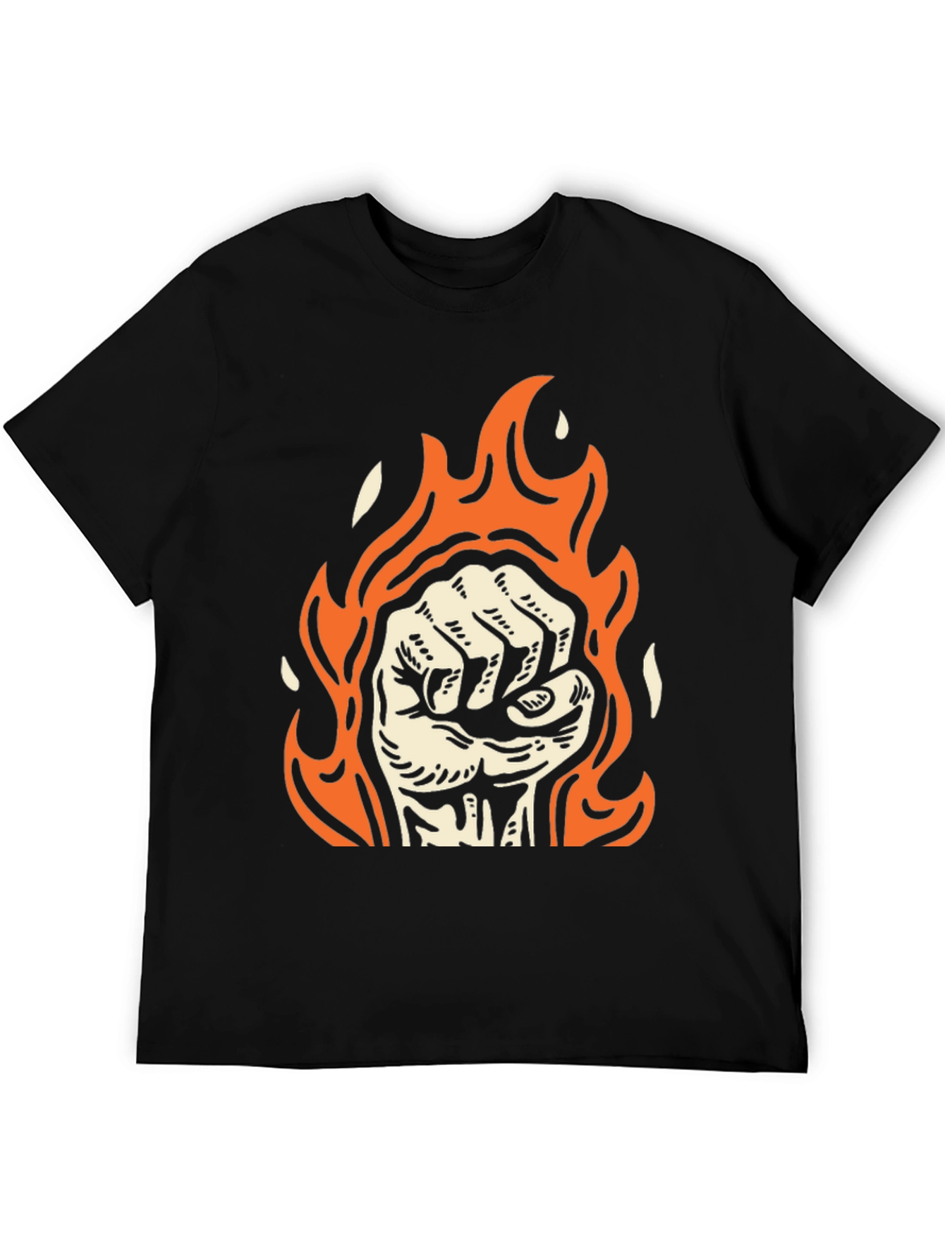 Black Fiery Fist Graphic Tee - Black Cotton view 5