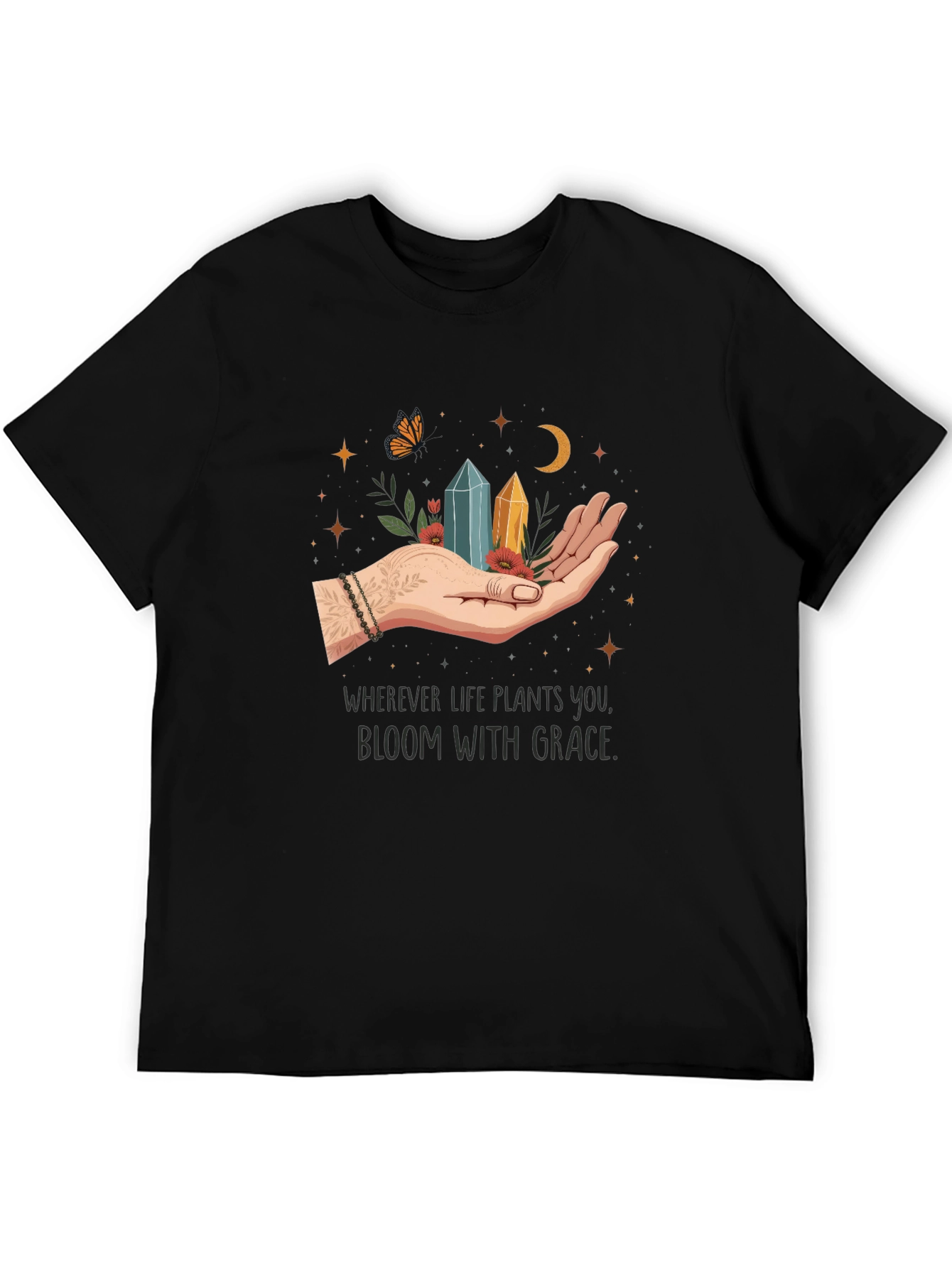Black Bloom With Grace T-Shirt - Unisex Soft Cotton Tee view 5