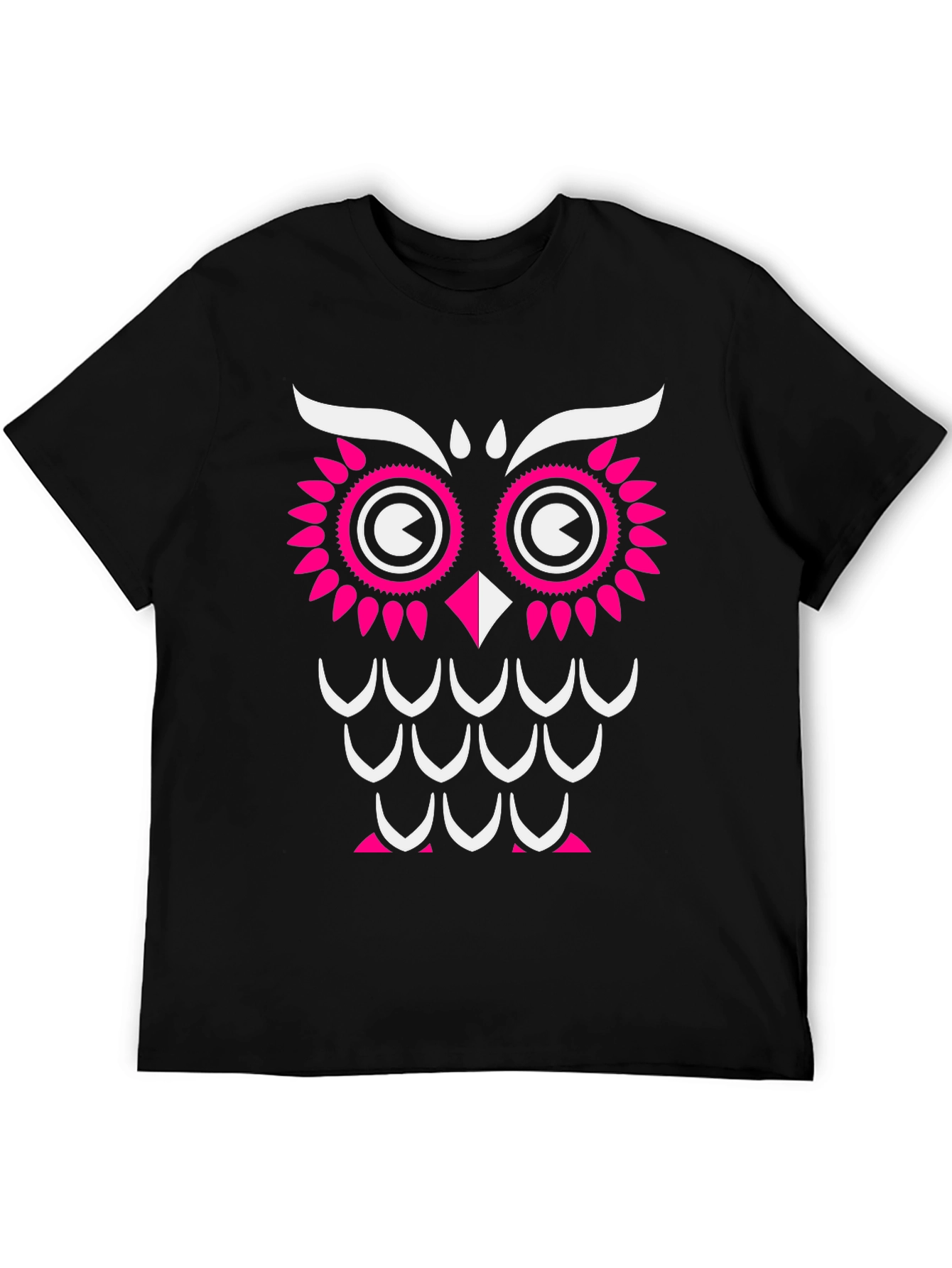 Black Owl Graphic Print T-Shirt - Black with Pink & White Design view 5