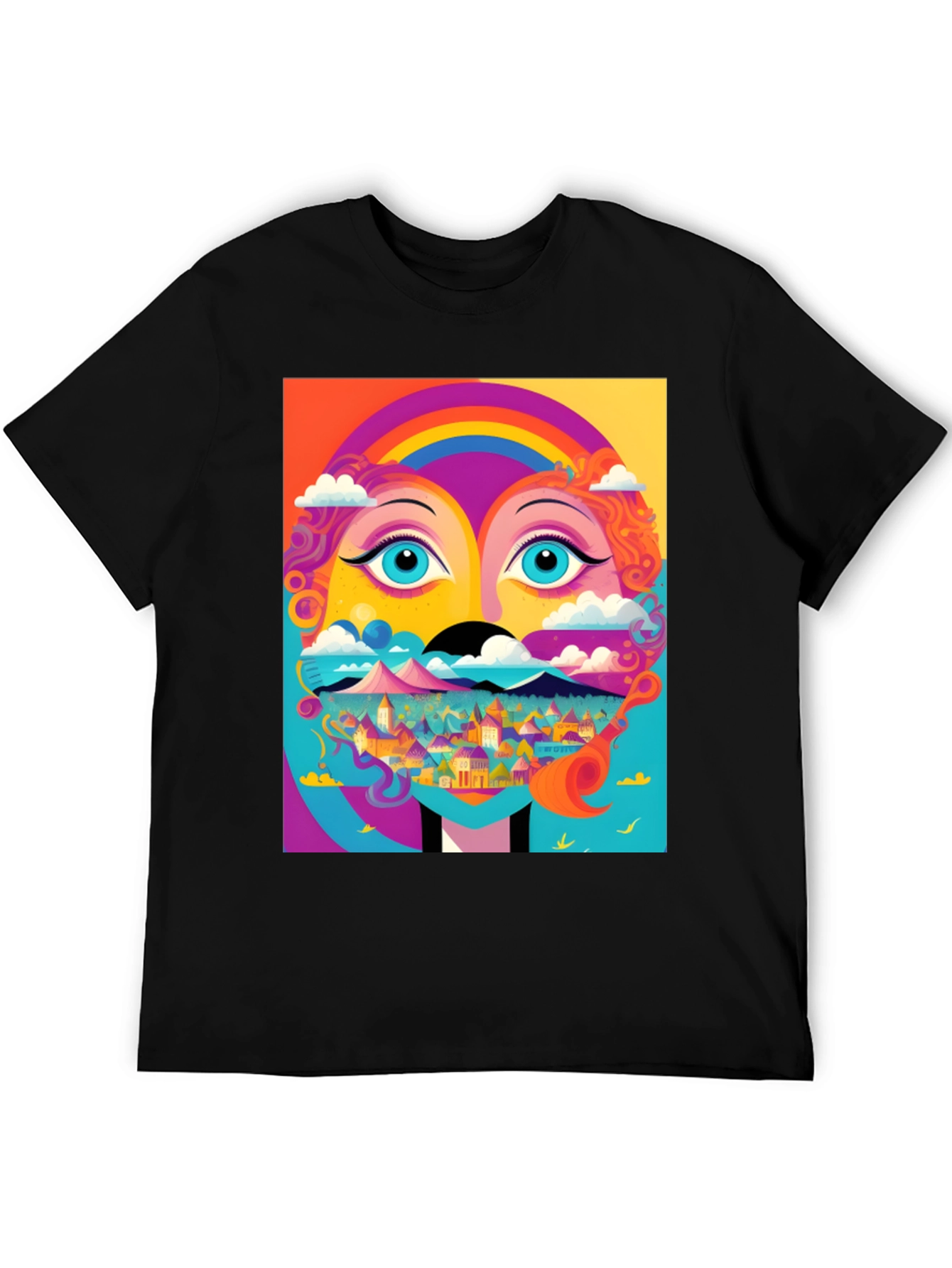 Black Vibrant Psychedelic Face Graphic T-Shirt view 5