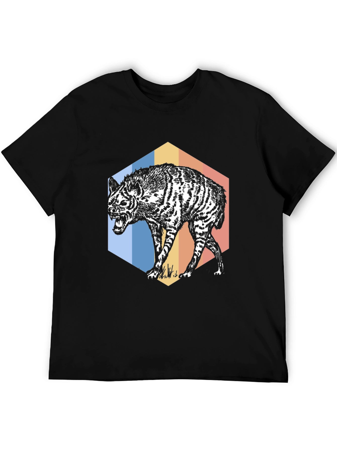 Black Hyena Hex T-Shirt - Retro Animal Graphic Tee view 5
