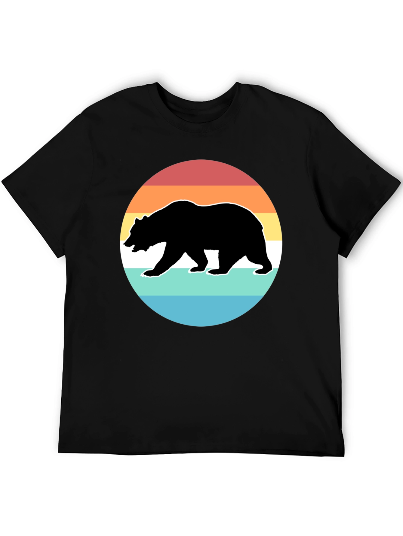 Black Retro Bear Sunset Graphic T-Shirt - Black view 5