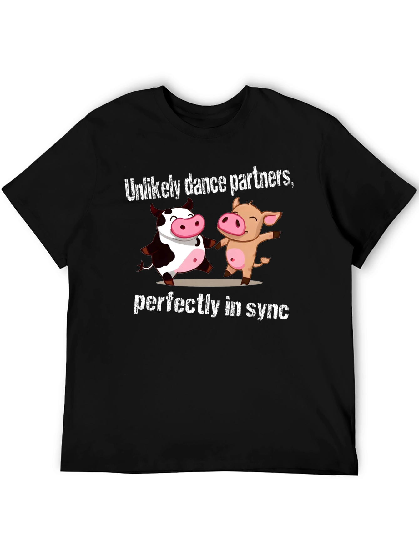 Black Unlikely Dance Partners Tee: Cow and Pig in Sync view 5