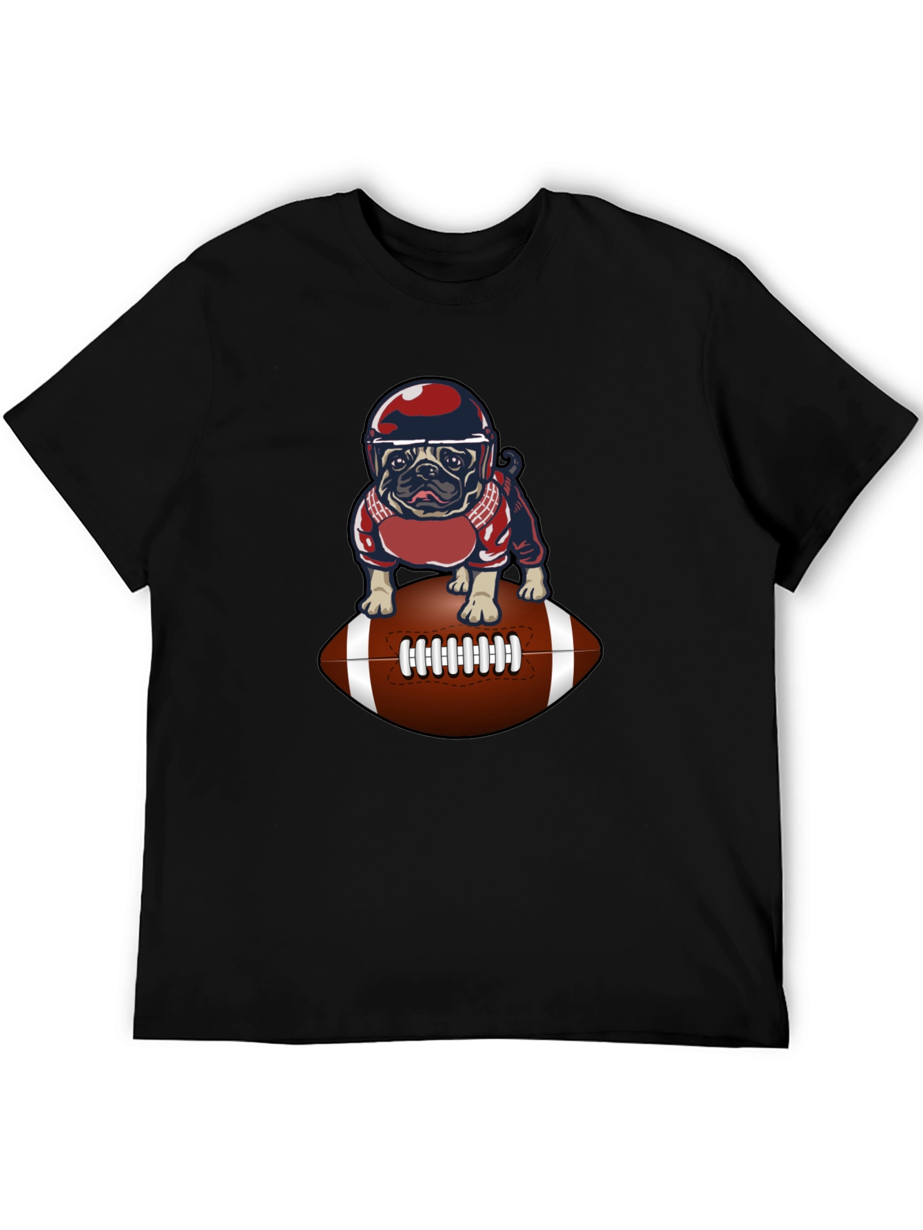 Black Pug Football T-Shirt - Novelty Dog Tee view 5