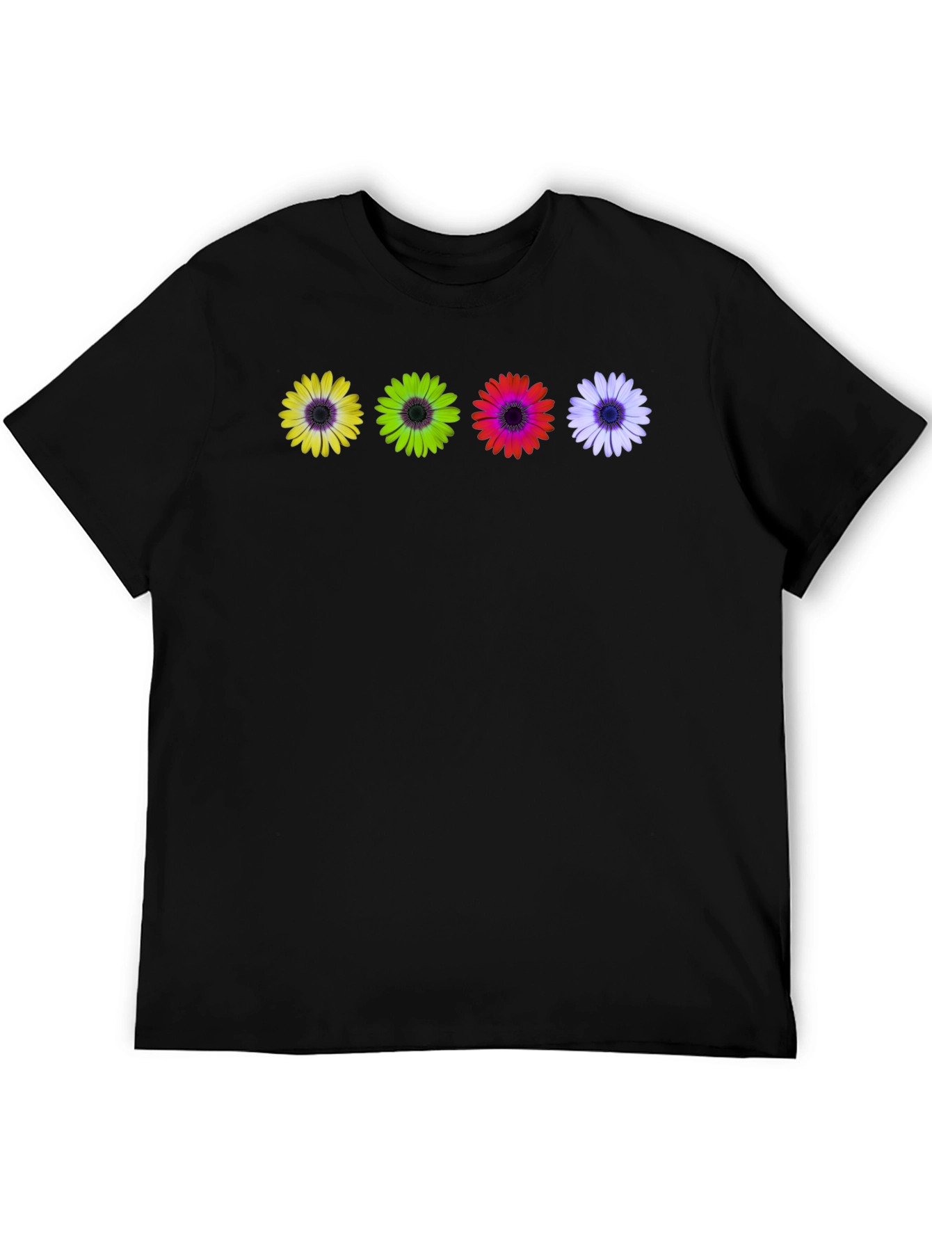 Black Colorful Daisy T-Shirt - Unique Floral Design view 5