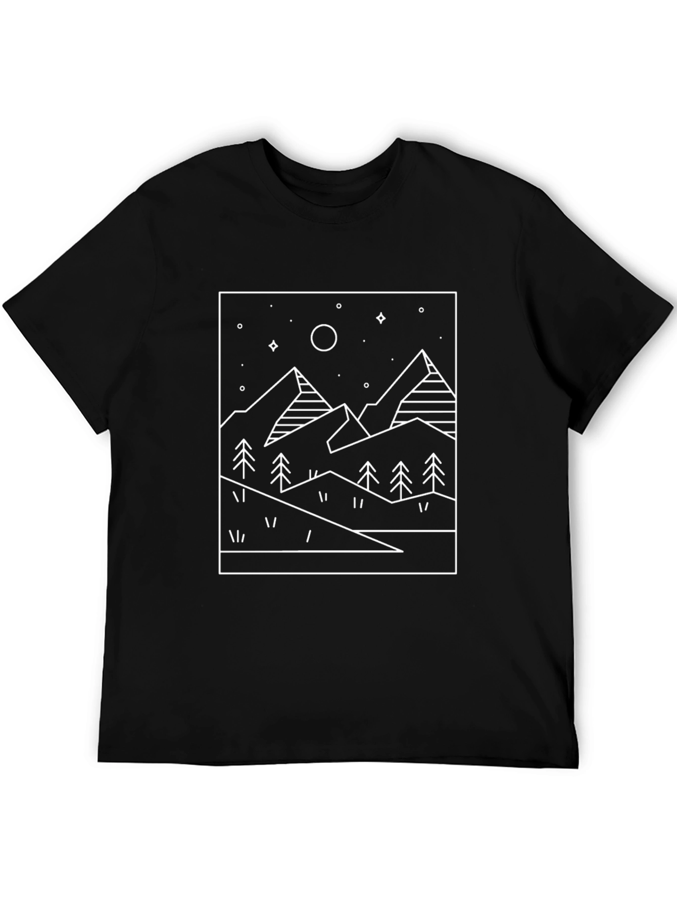 Black Minimalist Mountain Scene Black Tee view 5