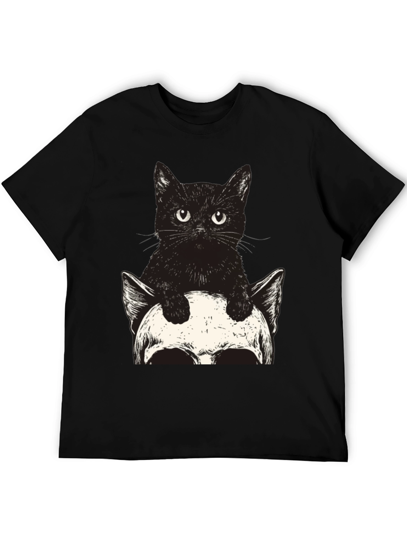 Black Cat & Skull Graphic Tee - Unique Print view 5