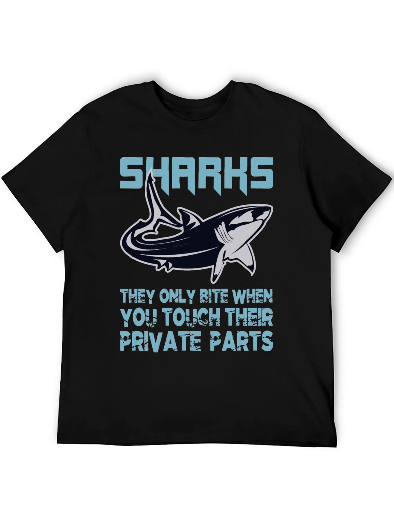 Black Shark Bite Humor Graphic Tee - Black Cotton T-Shirt view 5