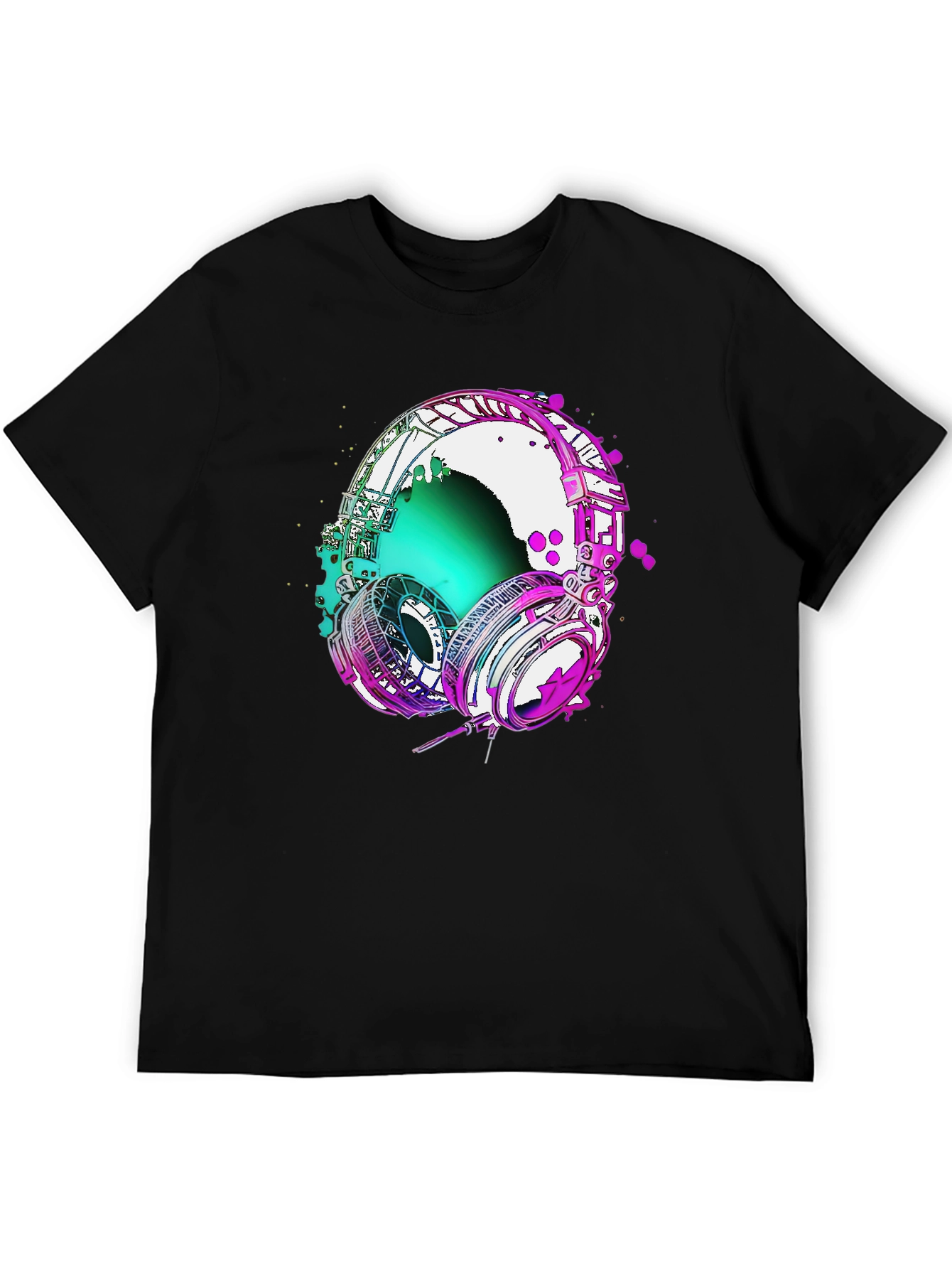 Black Vivid Headphones Graphic Tee - Music Lover's T-Shirt view 5